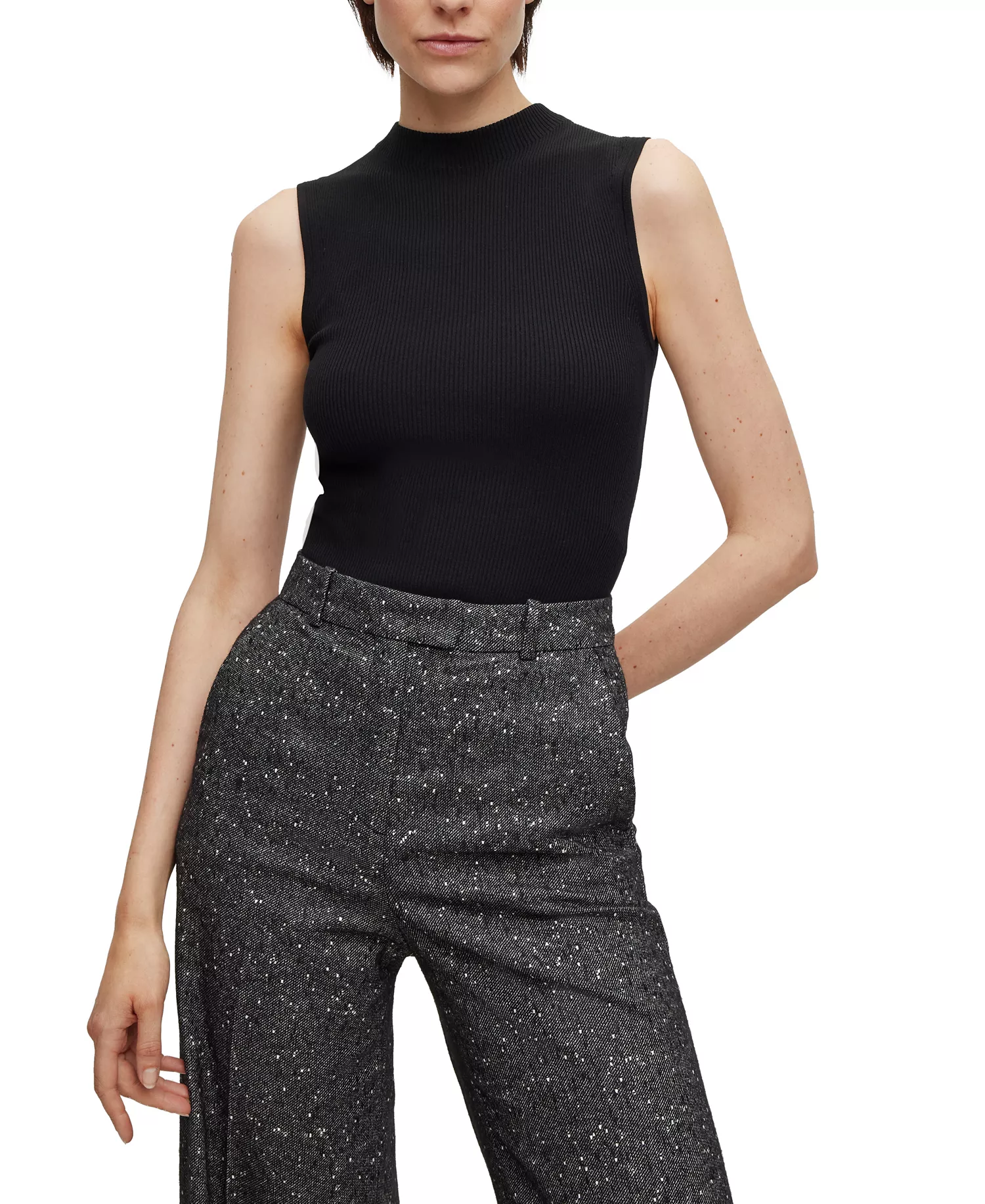 Women's Sleeveless Mock-Neck Top - Black - L