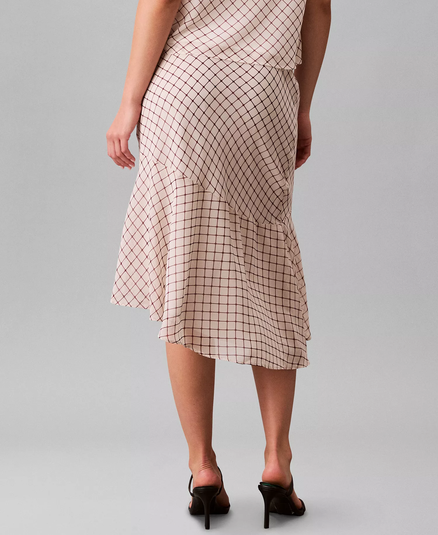 Women's Printed Chiffon Midi Skirt - Port/cream Check - L