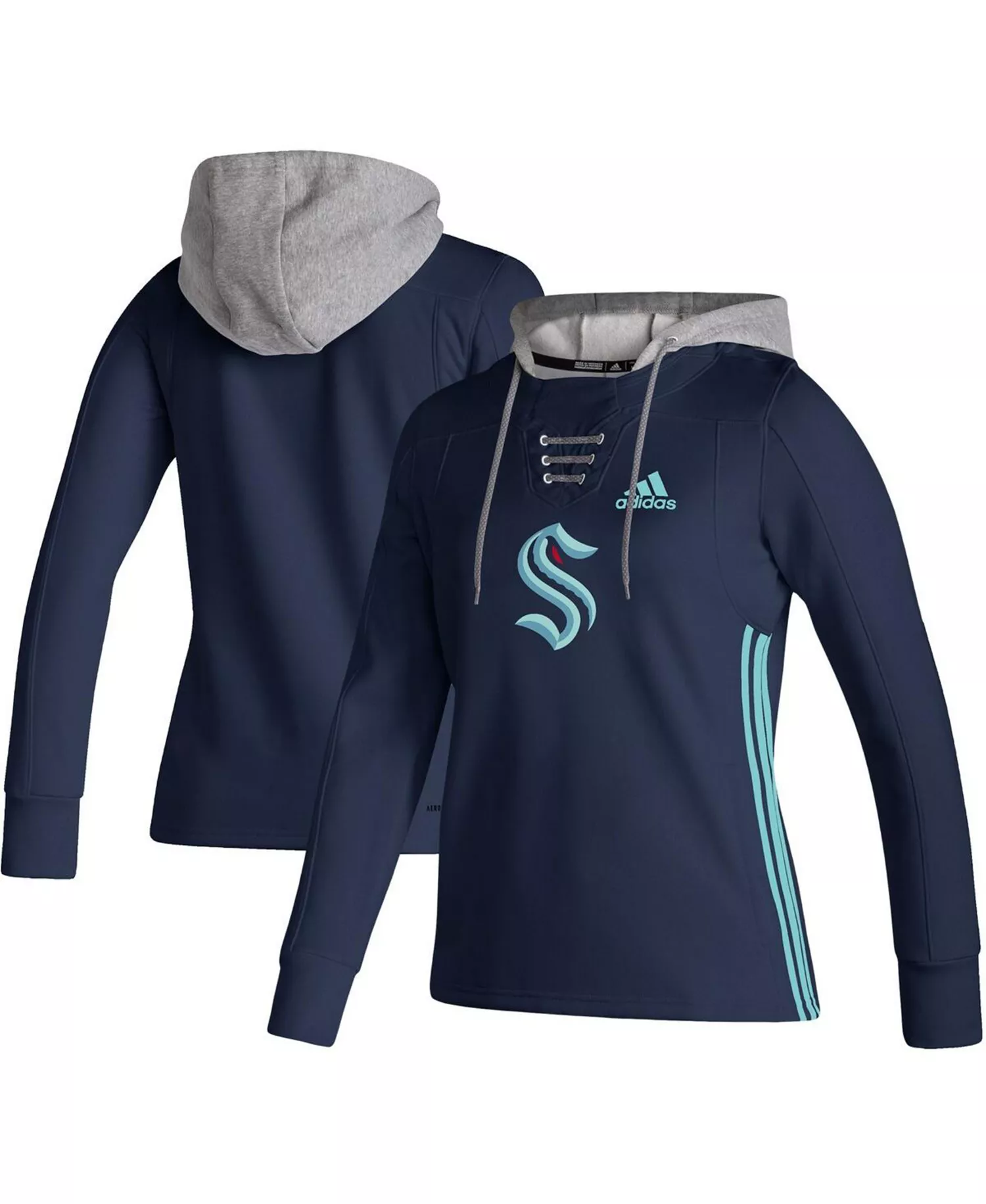 Women's Deep Sea Blue Seattle Kraken Skate Lace AEROREADY Pullover Hoodie - Deep Sea Blue - XL