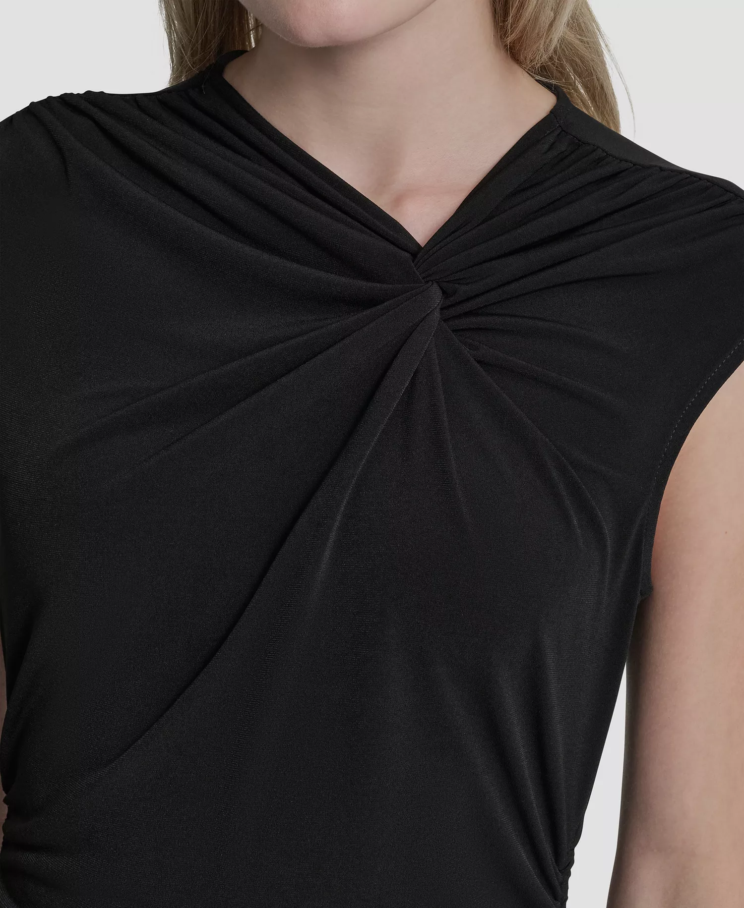 Women's Asymmetric Neck Cap-Sleeve Knit Top - Black - L