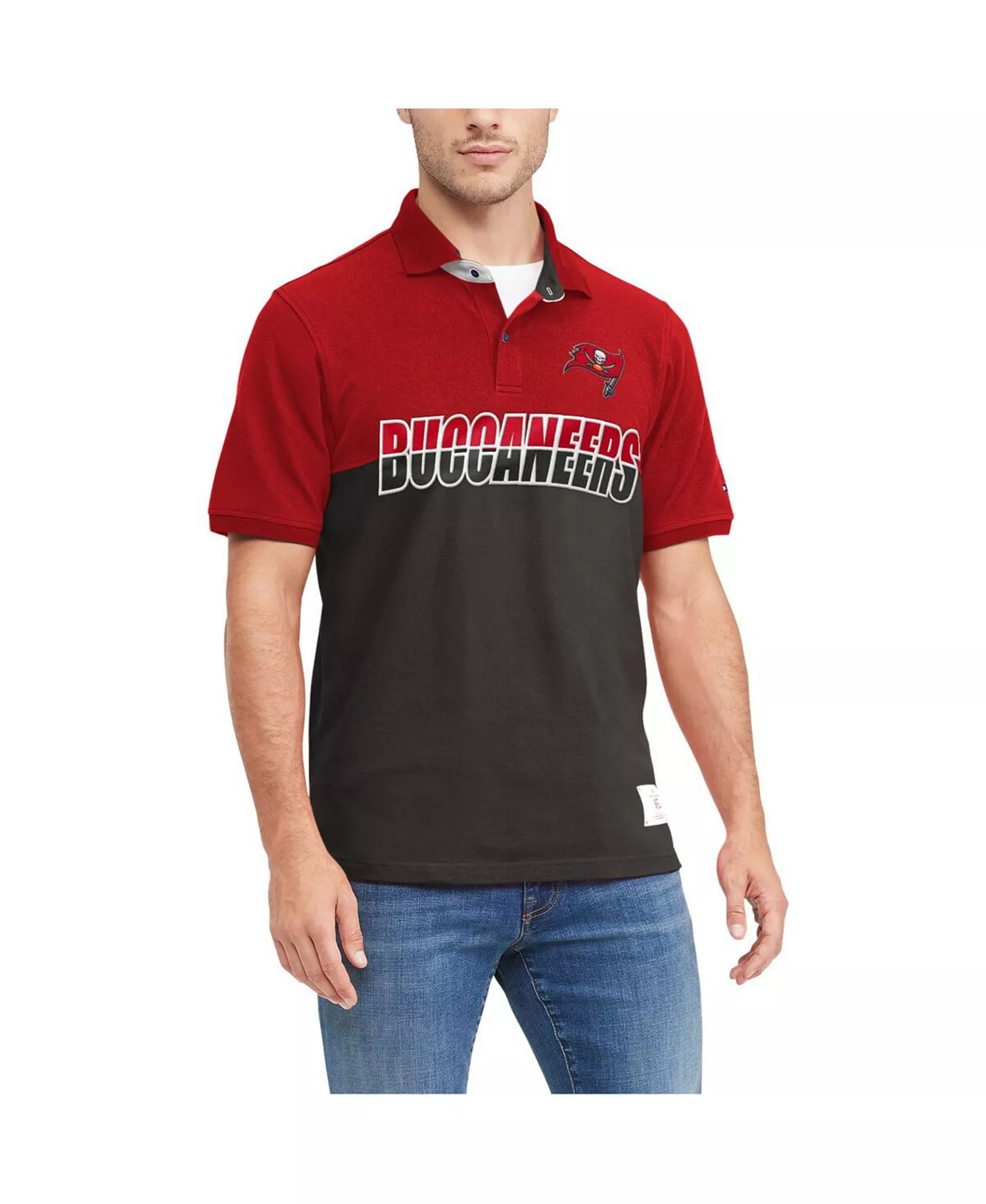 Men's Pewter/Red Tampa Bay Buccaneers Color Block Polo - Pewter, Red - L