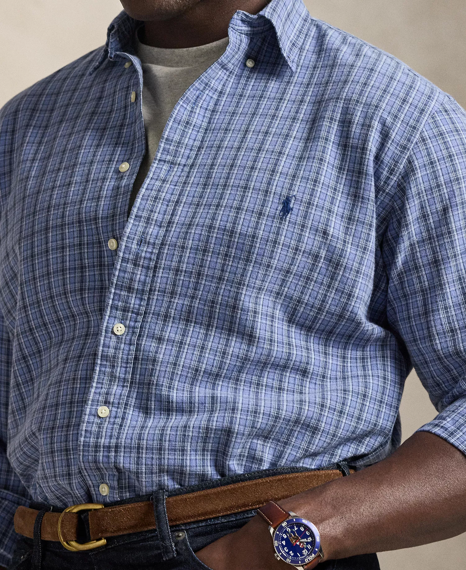 Men's Big & Tall Gingham Oxford Shirt	 - Blue heather multi - 2LT