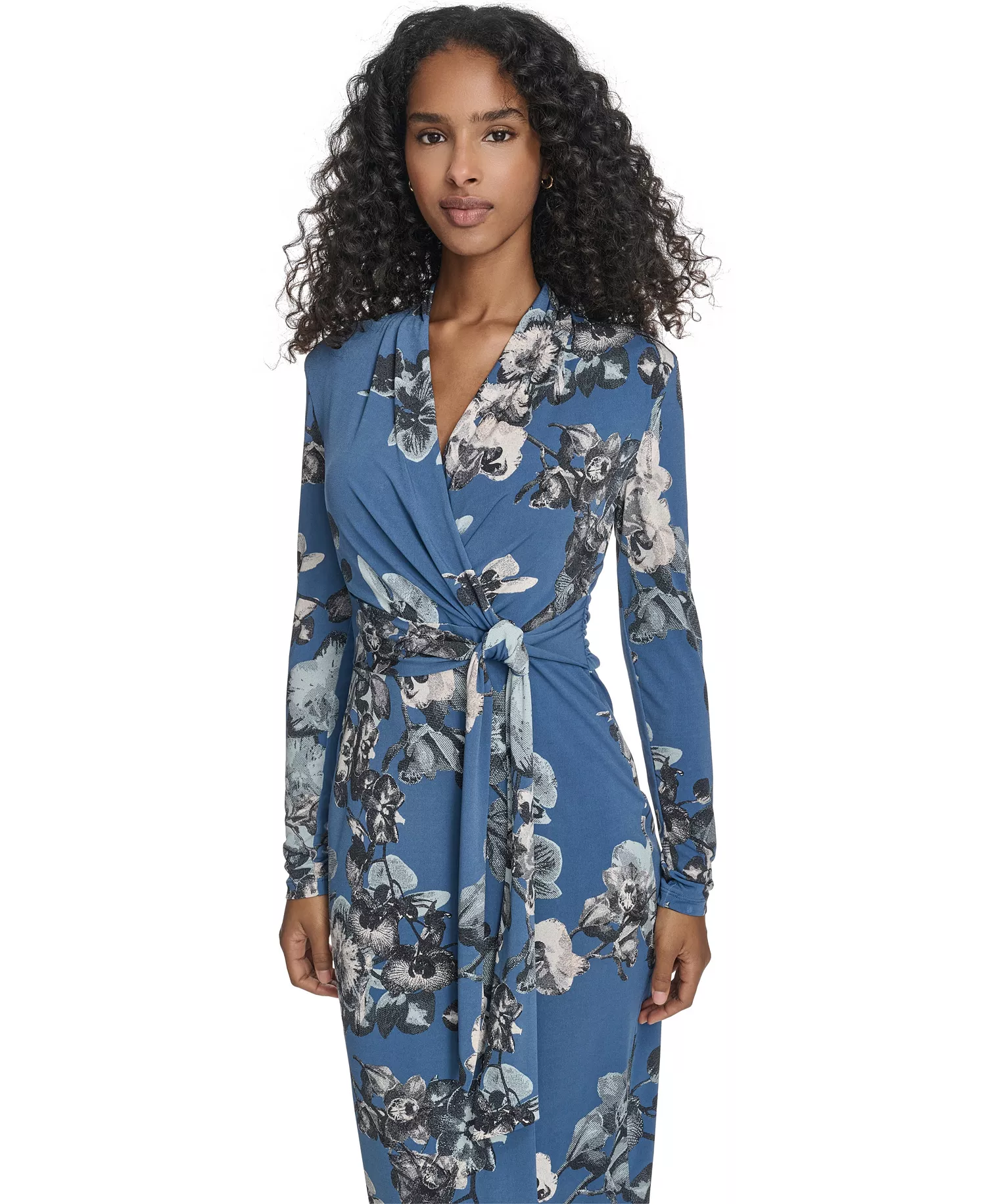 Women's Printed Surplice V-Neck Midi Dress - Vintage Indigo/Khaki Multi - 10