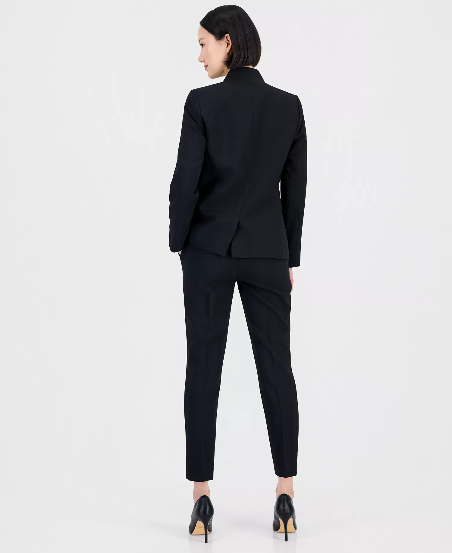 Women's Notched One-Button Pantsuit - Black - 10