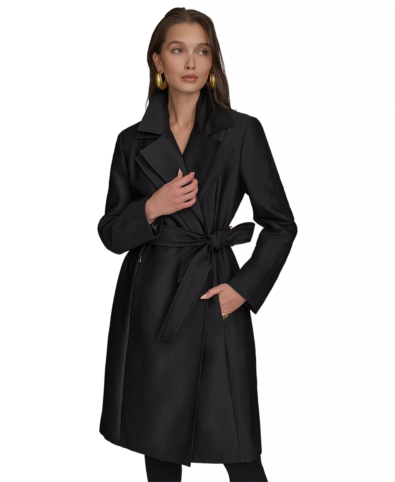 Women's Double-Collar Trench Coat - Black - L