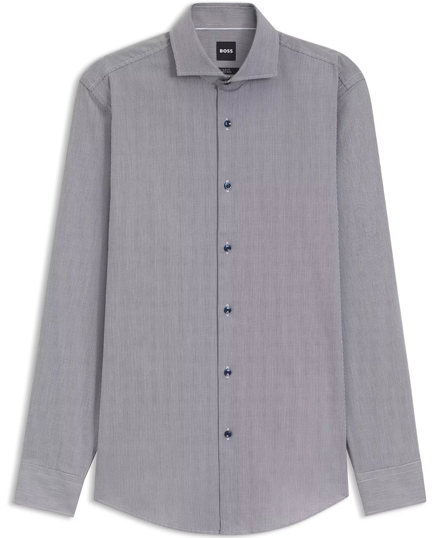 BOSS by Men's Stretch Cotton Structured Slim-Fit Dress Shirt - Dark Blue - 14.5