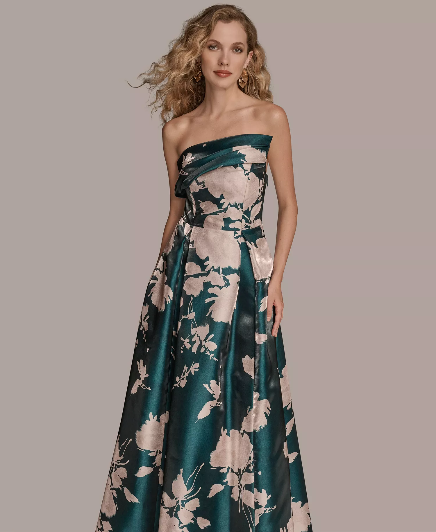 Women's Strapless Floral-Print Gown - Hudson Sand - 10
