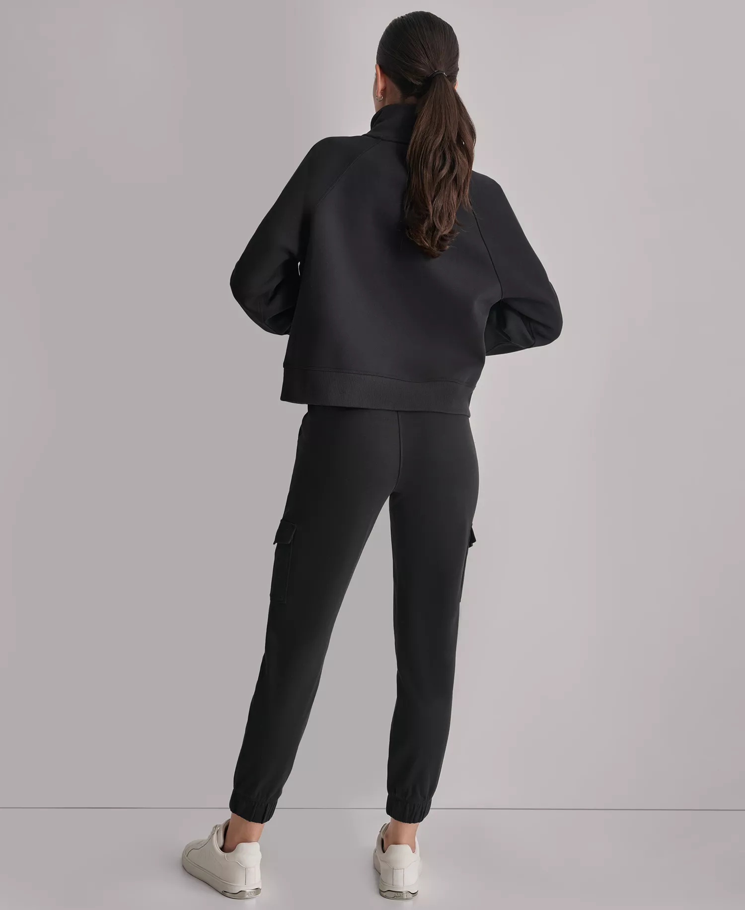 DKNY Women's Studded-Logo Half-Zip Sweatshirt - Black - L