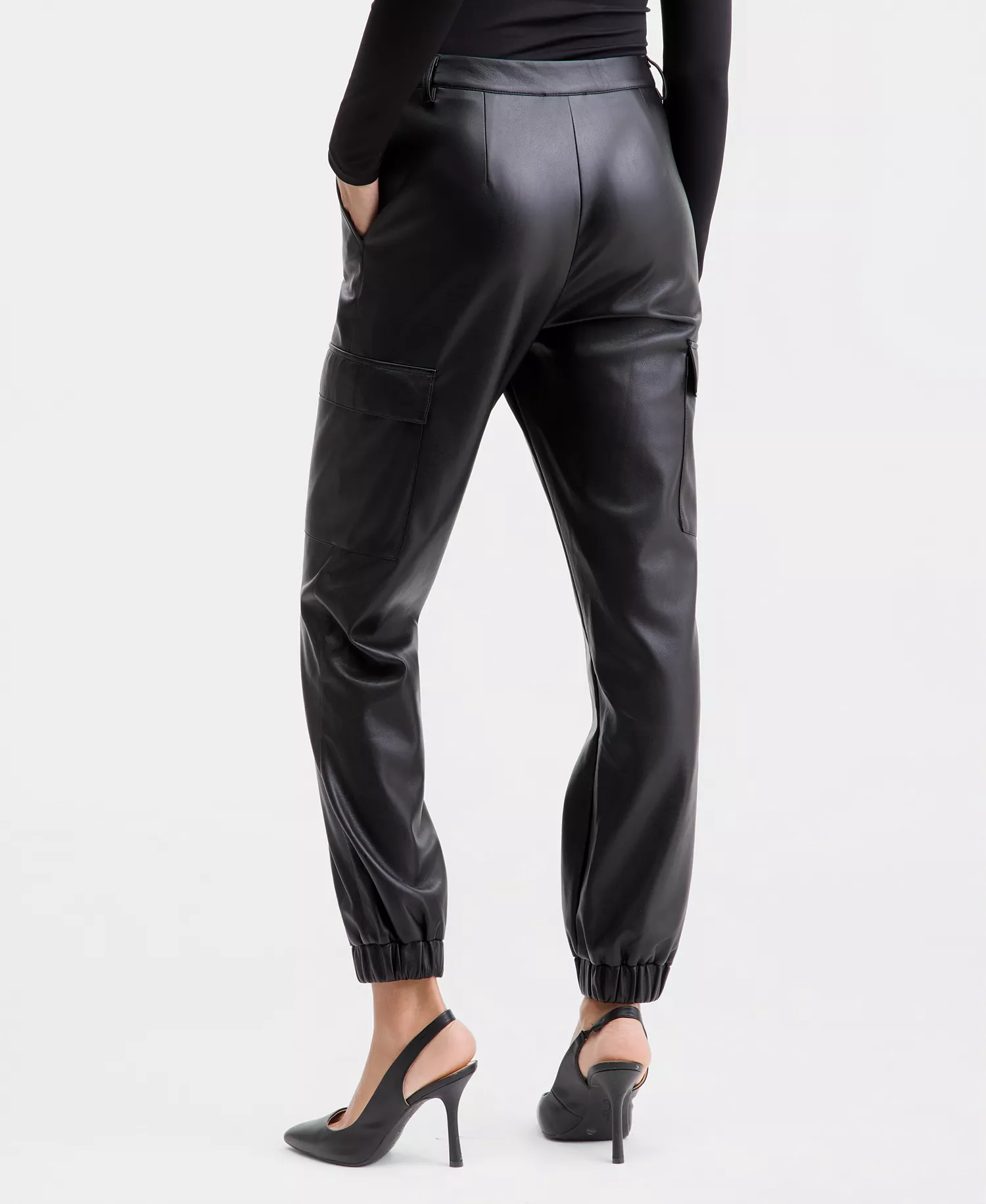 Women's Faux-Leather Jogger Pants, Macy's Exclusive - Deep Black - L