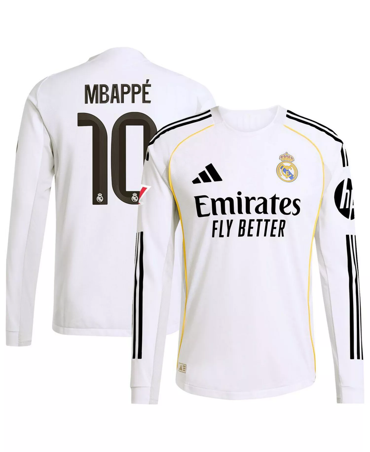 Men's Kylian Mbappé White Real Madrid 2025/26 Home Authentic Long Sleeve Player Jersey - White - 2XL