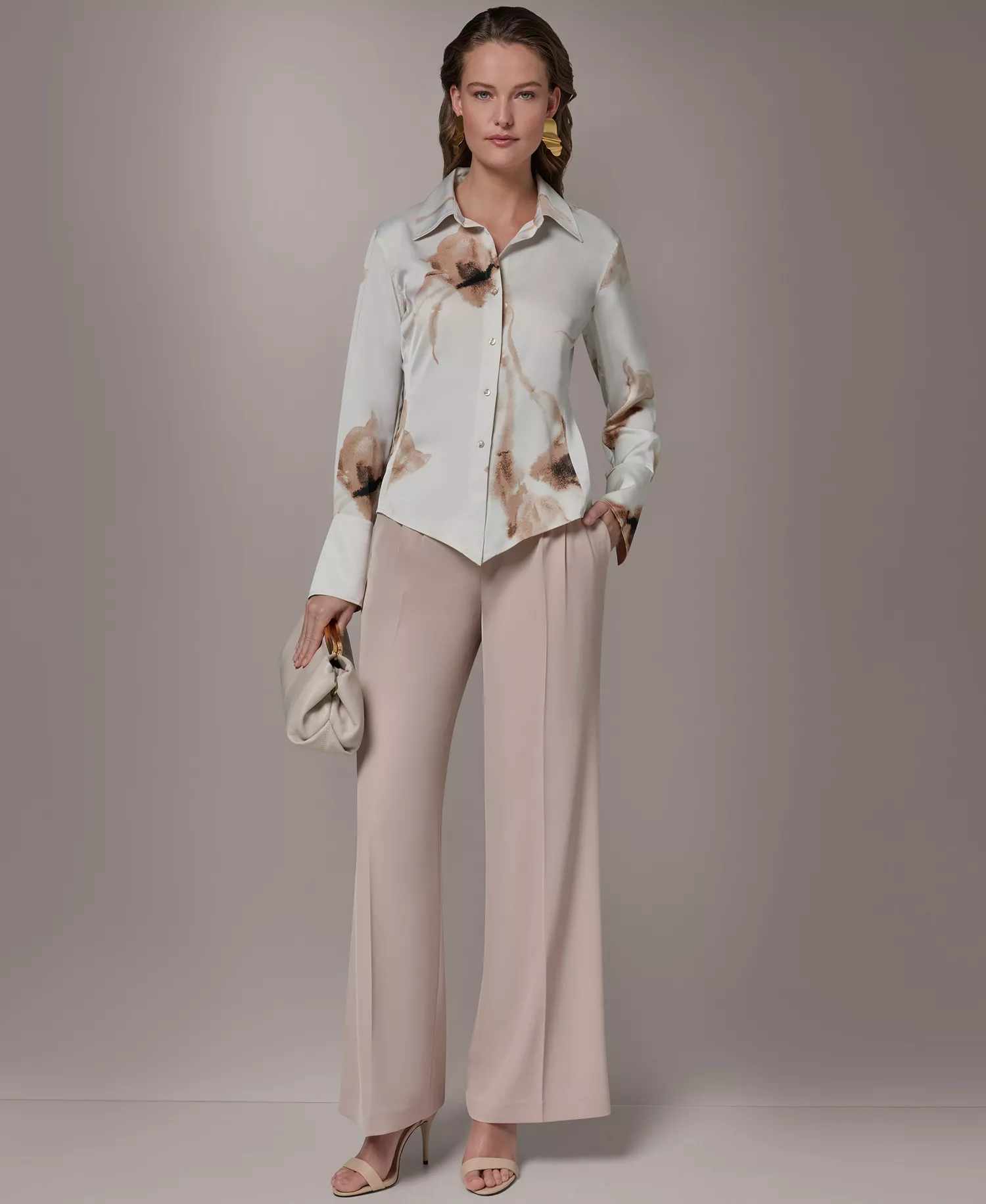 Women's Collared Blouse - Dk11305 Light Tuscan Gray Multi - L