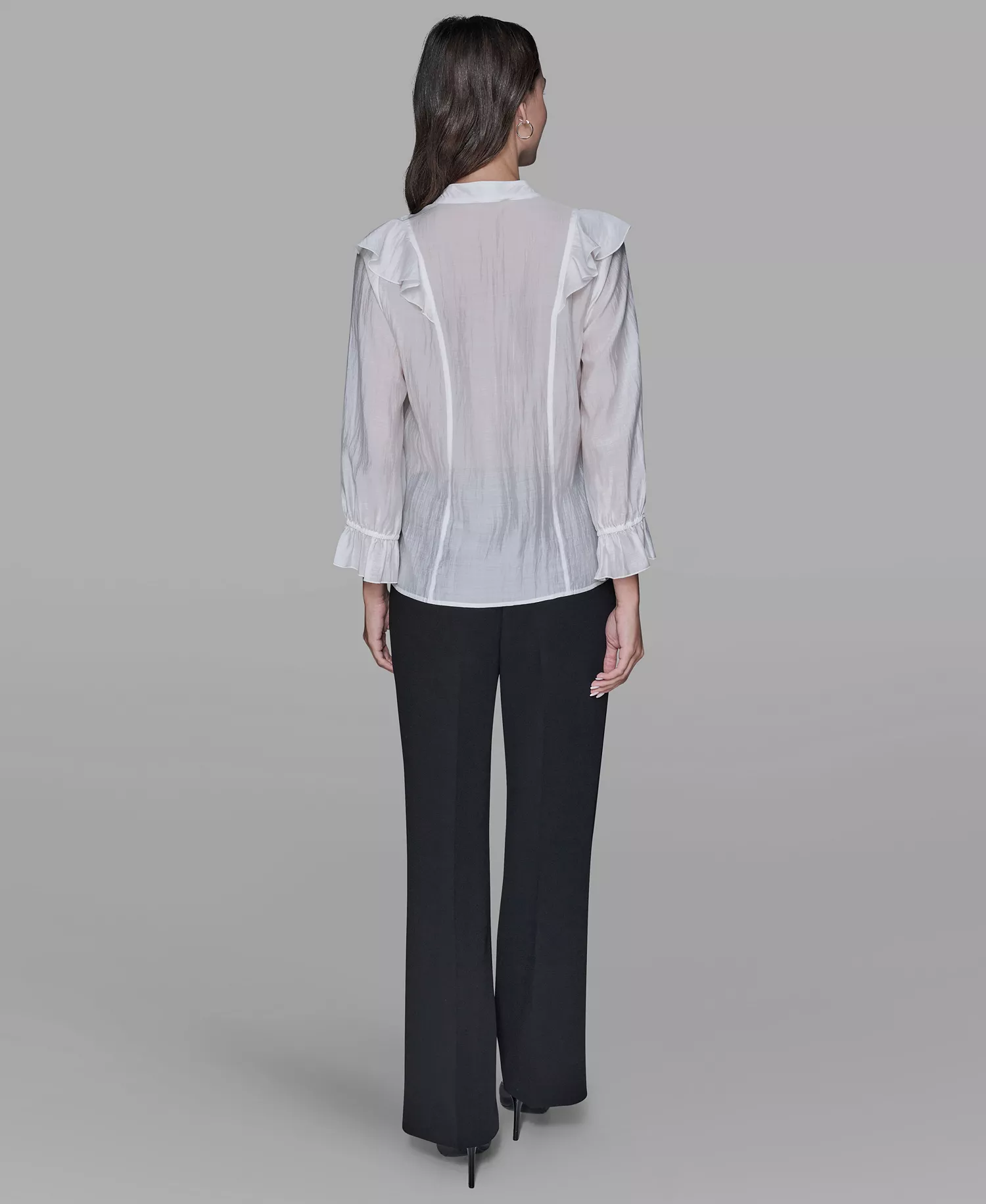 Women's Mock Neck Solid Organza Blouse - Soft White - L