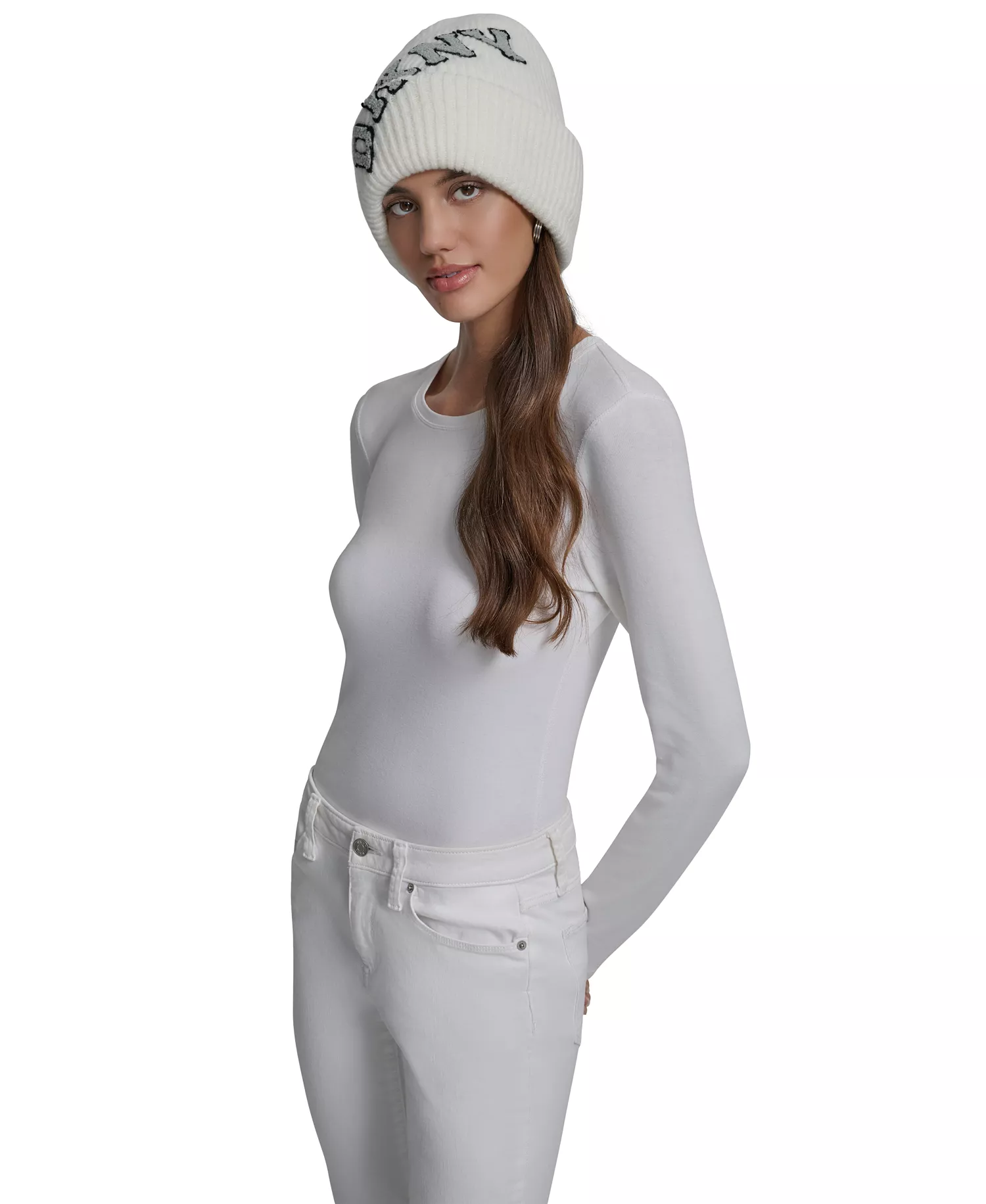 Women's Varsity Knit Logo Beanie - Ivory - ONE SIZE