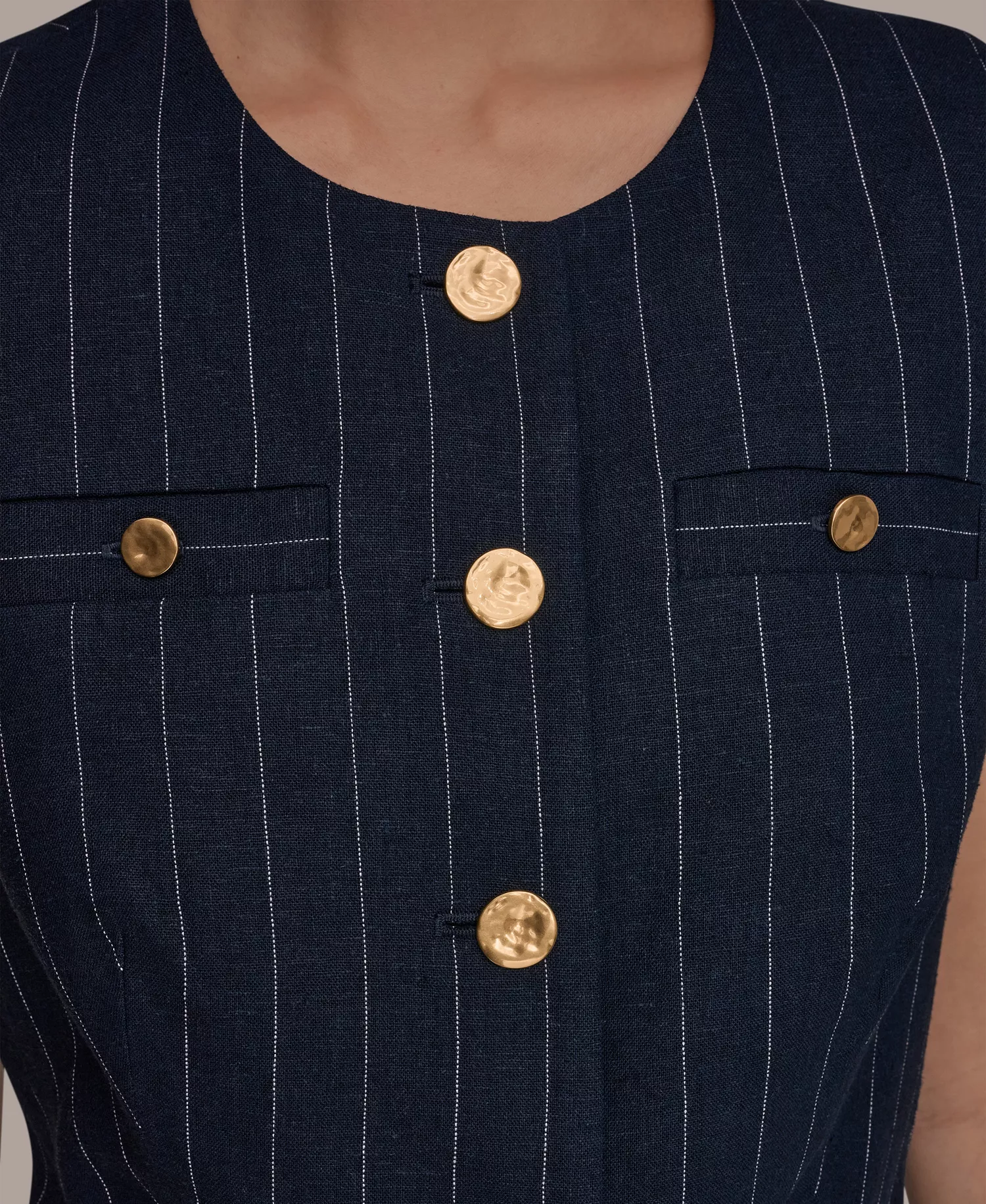 Women's Sleeveless Pinstripe Vest, Regular & Petite - Nightfall/Cream - 0