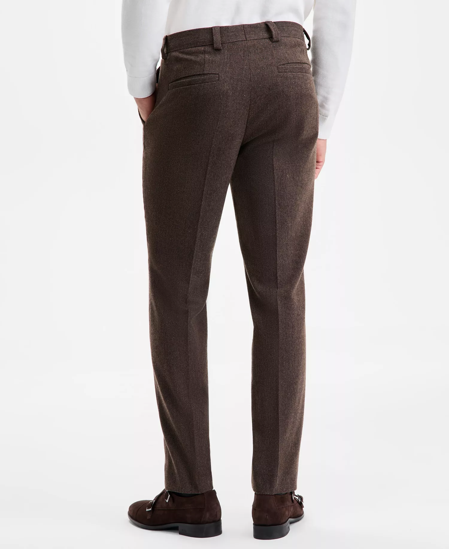 Men's Modern-Fit Herringbone Suit Pants - Brown - 30R