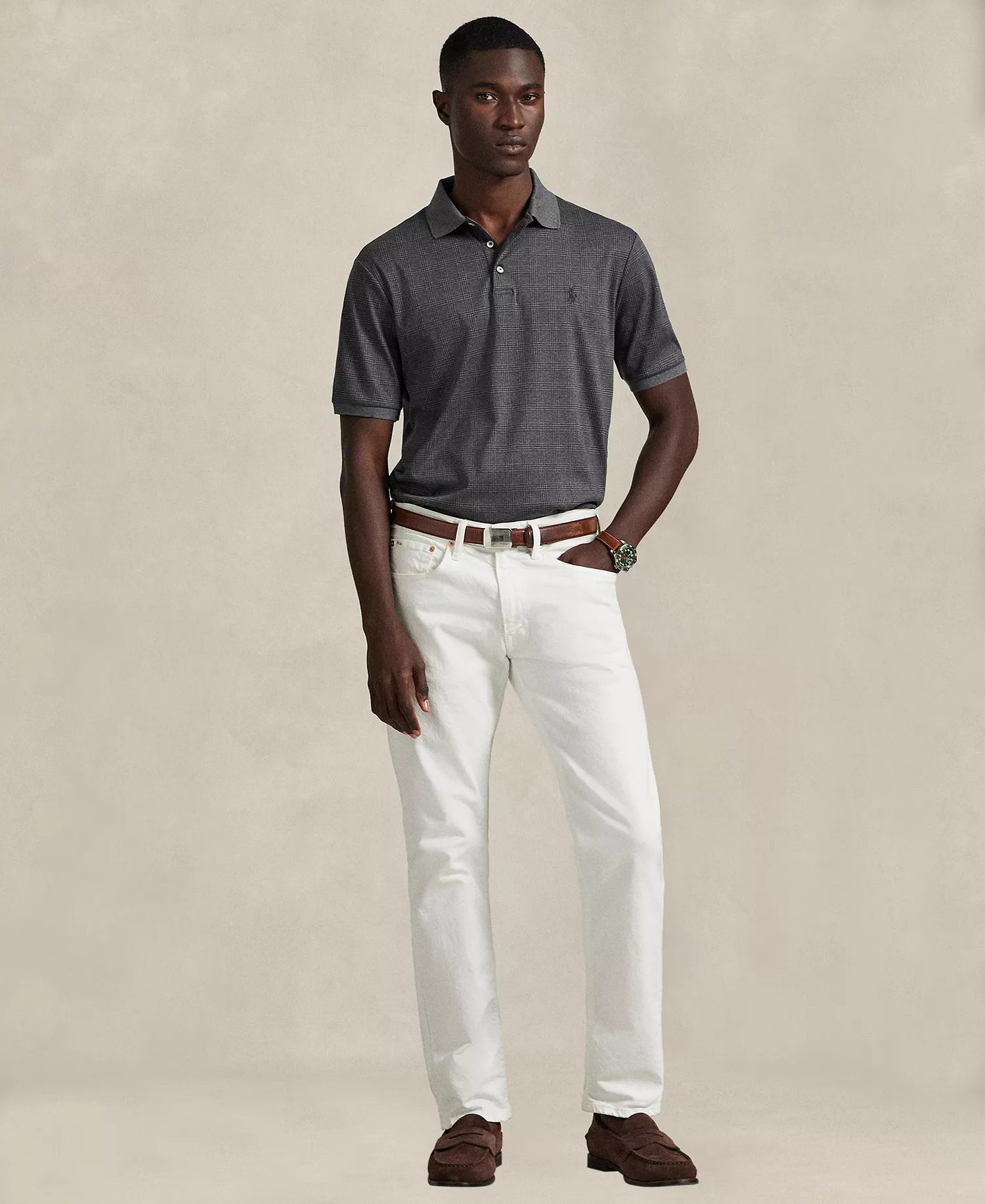 Men's Glen Plaid Polo Shirt - Med Flannel Heather - 2XL