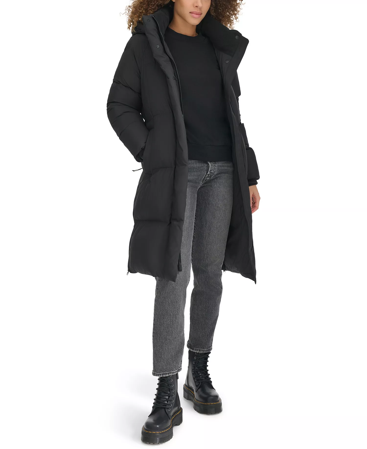 Women's Mid-Length Puffer Jacket - Black - L