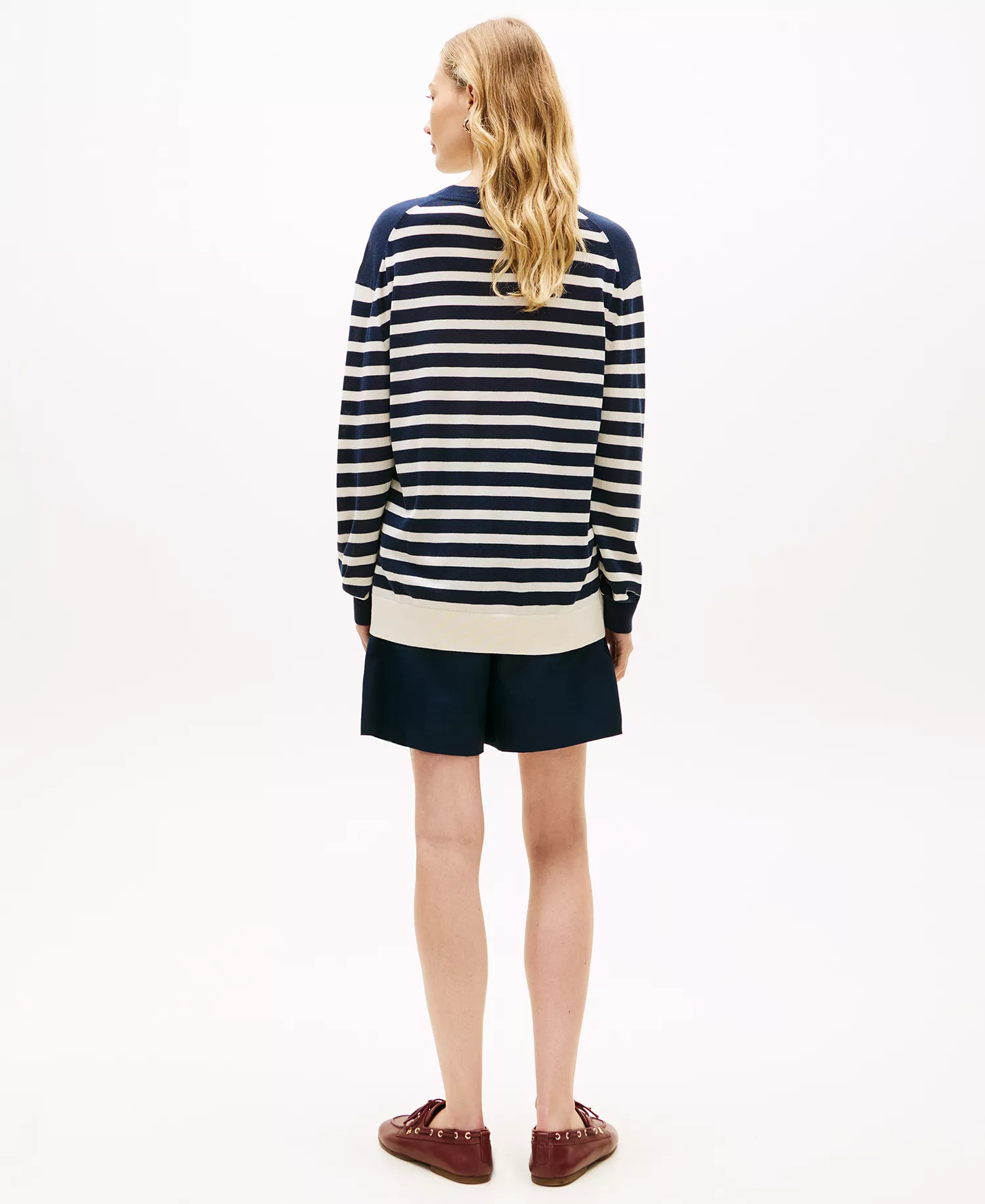Women's Monogram Script Striped Sweater - Blue - L