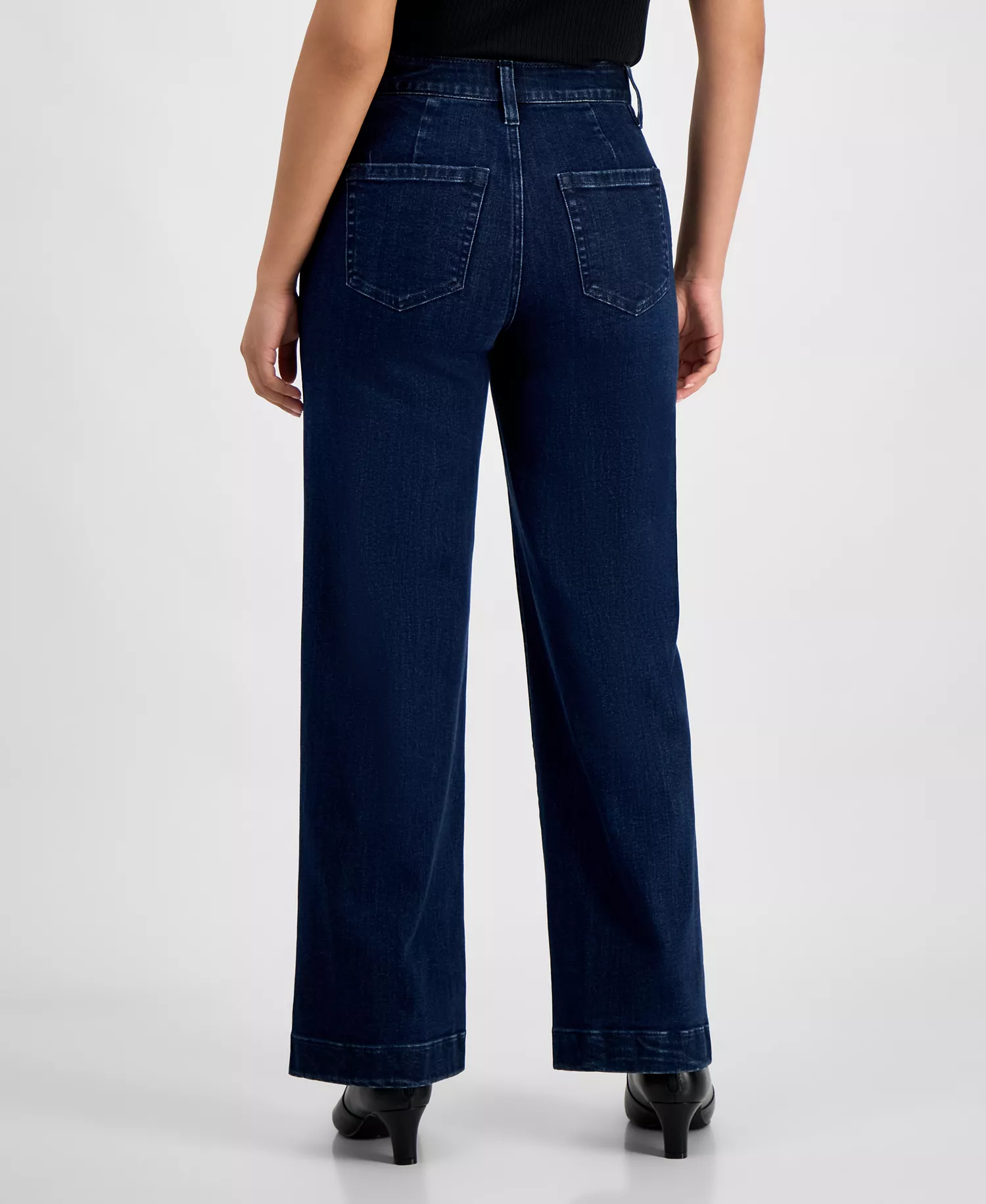 Petite Flat-Front Denim Pants, Created for Macy's - Dark Indigo - 0P