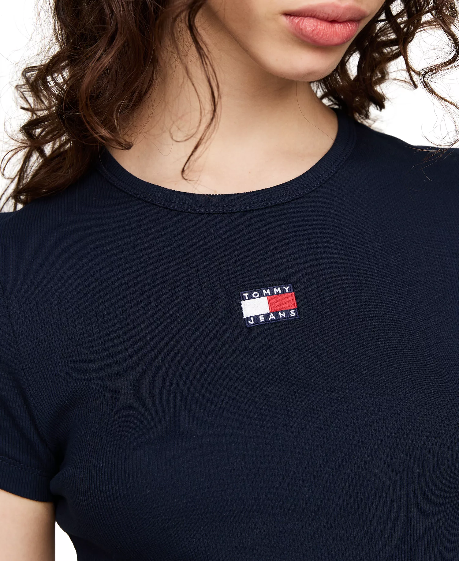 Women's Badge Logo Ribbed T-Shirt - Dark Night Navy - XXS