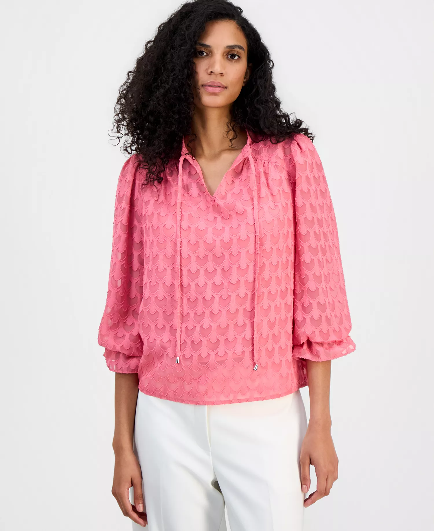 Women's Textured Tie-Neck Top - Parisian Pink - L