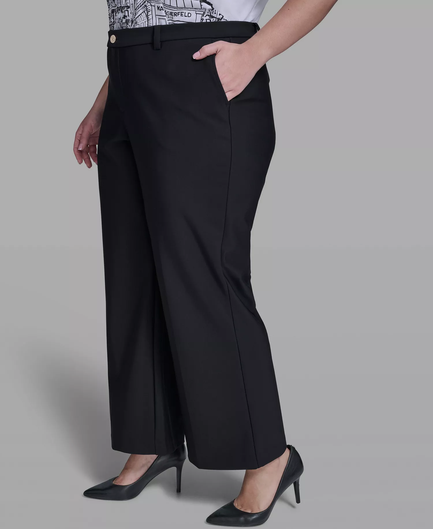 Plus Size Ponte Wide Leg Pants - Black - 14W
