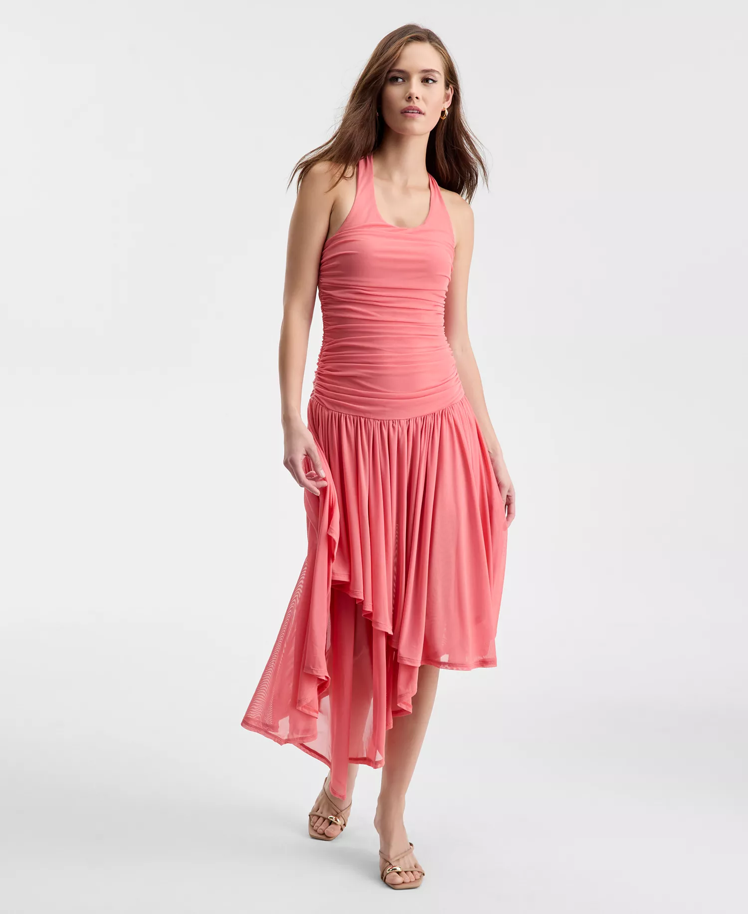 Women's Ruched Halter-Neck Dress, Macy's Exclusive - Guava - L