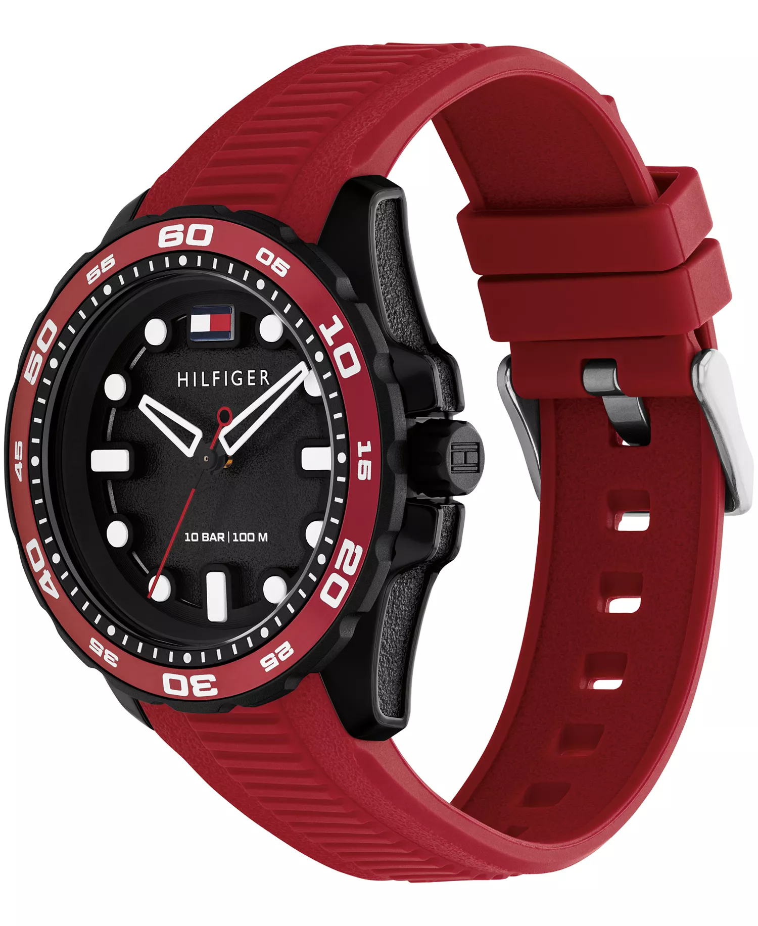 Men's Quartz Red Silicone Strap Watch, 40mm - Black - No Size