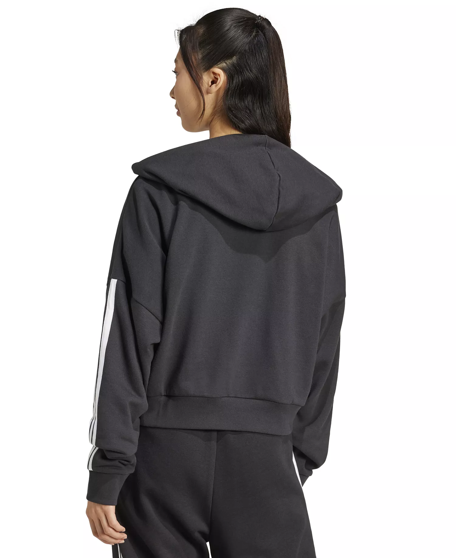 Women's Essentials 3-Stripes French Terry Quarter-Zip Hoodie - Black/White - 2XL