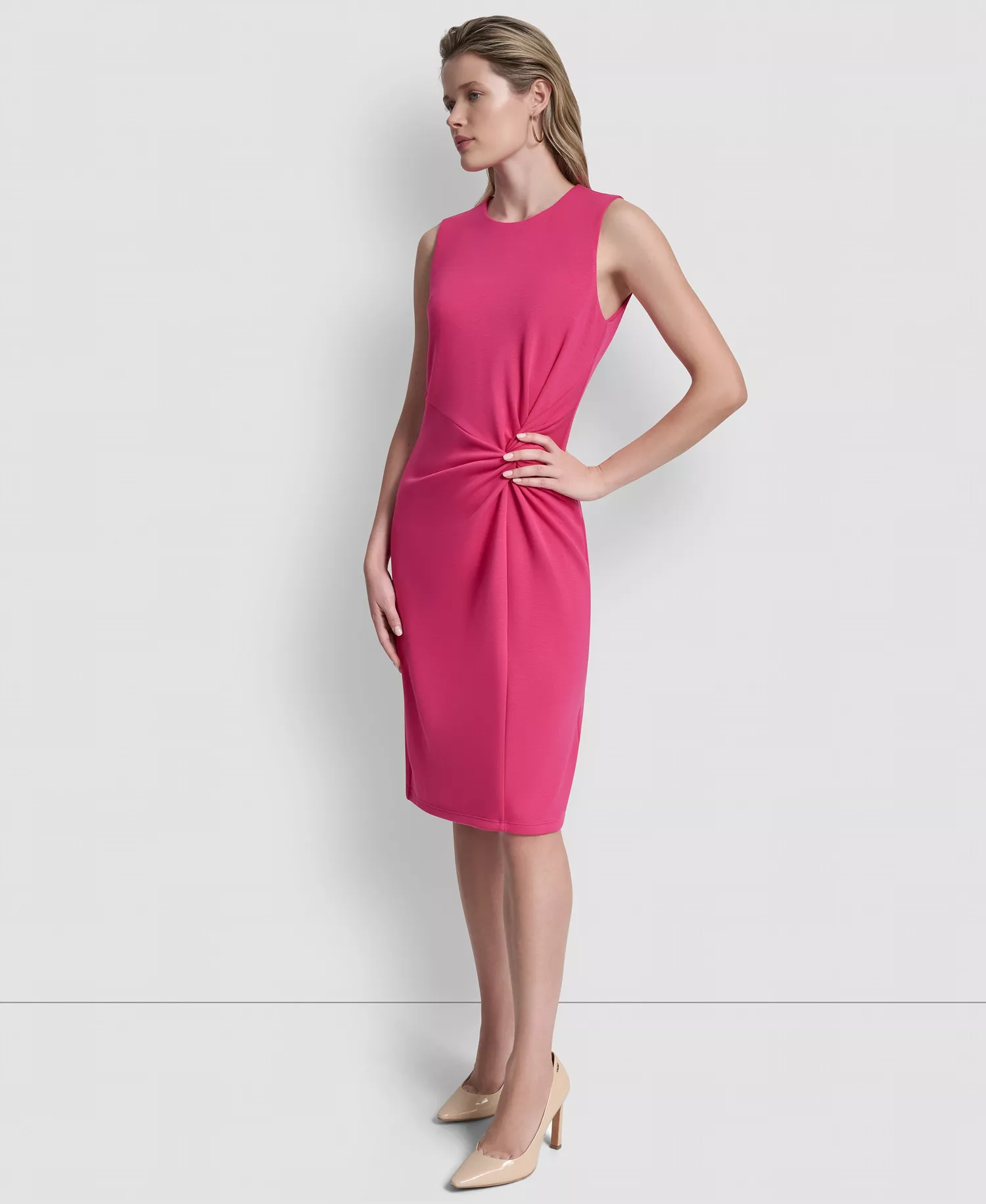 Women's Sleeveless Jewel Neck Knot Front Dress - Hot Pink - 10