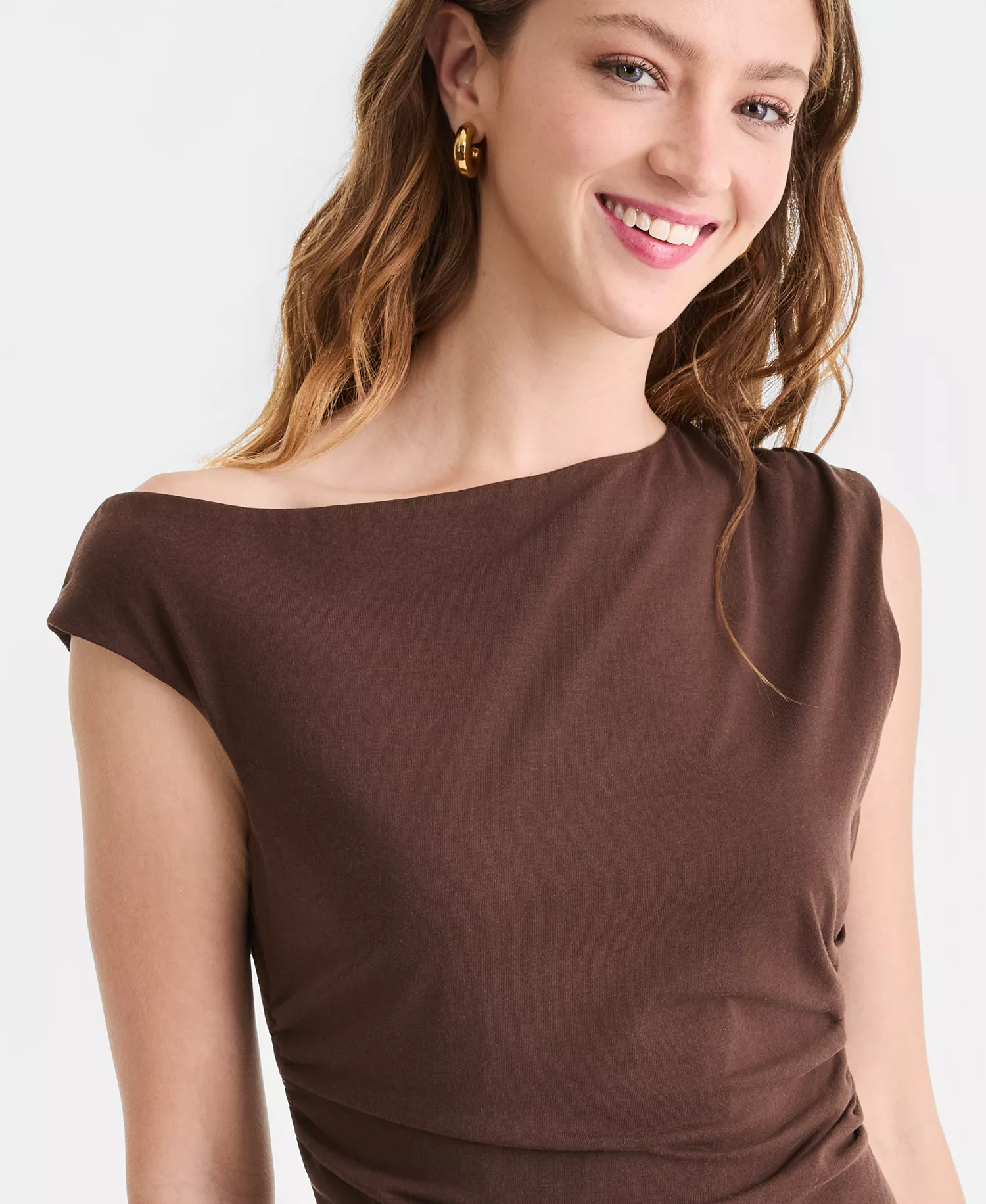 Women's Ruched Boat-Neck Top, Macy's Exclusive - Bitter Sweet - L
