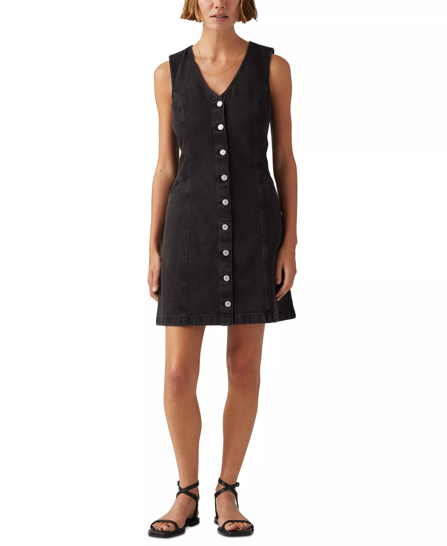 Women's Vianna Denim Button-Front Vest Dress - Capturing Moments - L