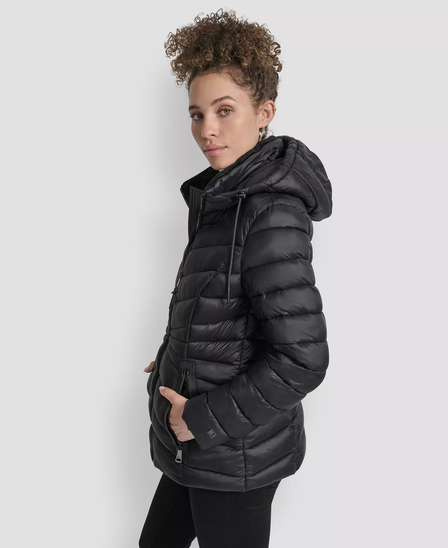 Women's Stand Collar Zipper-Front Coat - Black - L