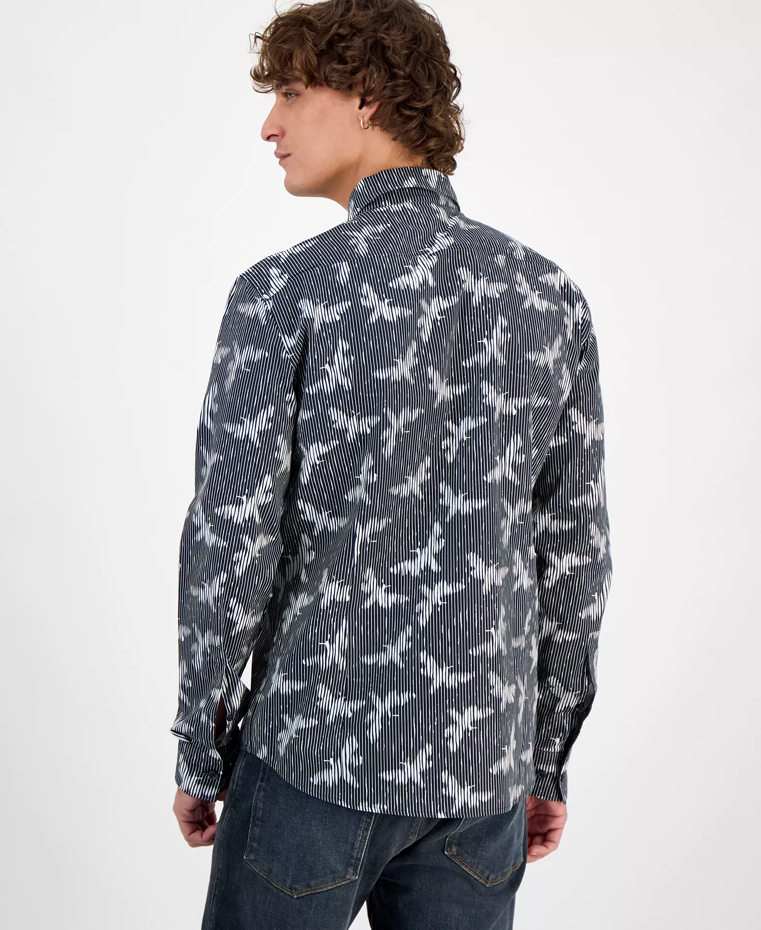 Men's Ermo Butterfly Patterned Shirt - Black - L