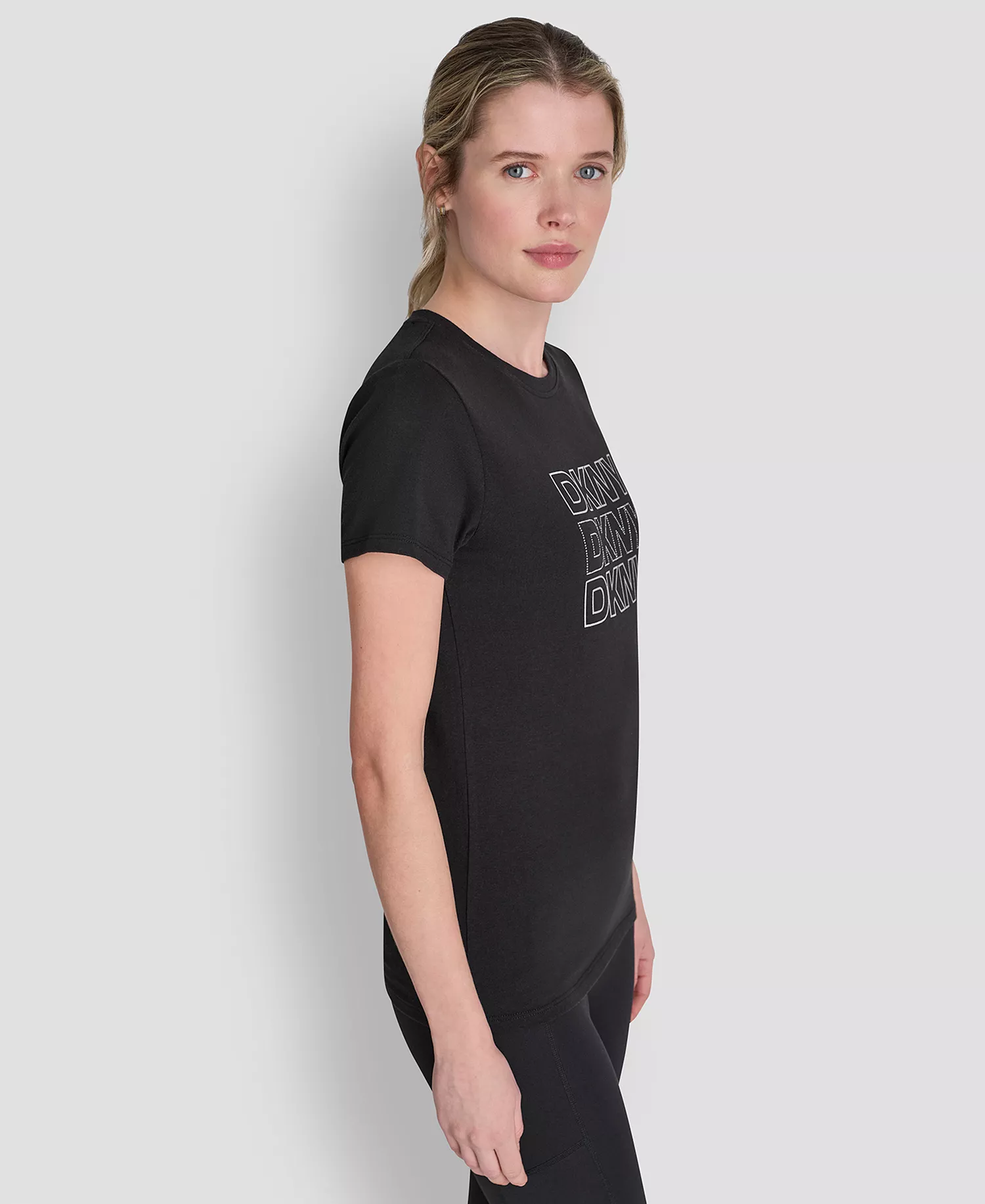 Women's Triple Rhinestone Foil Logo T-Shirt - Black - L