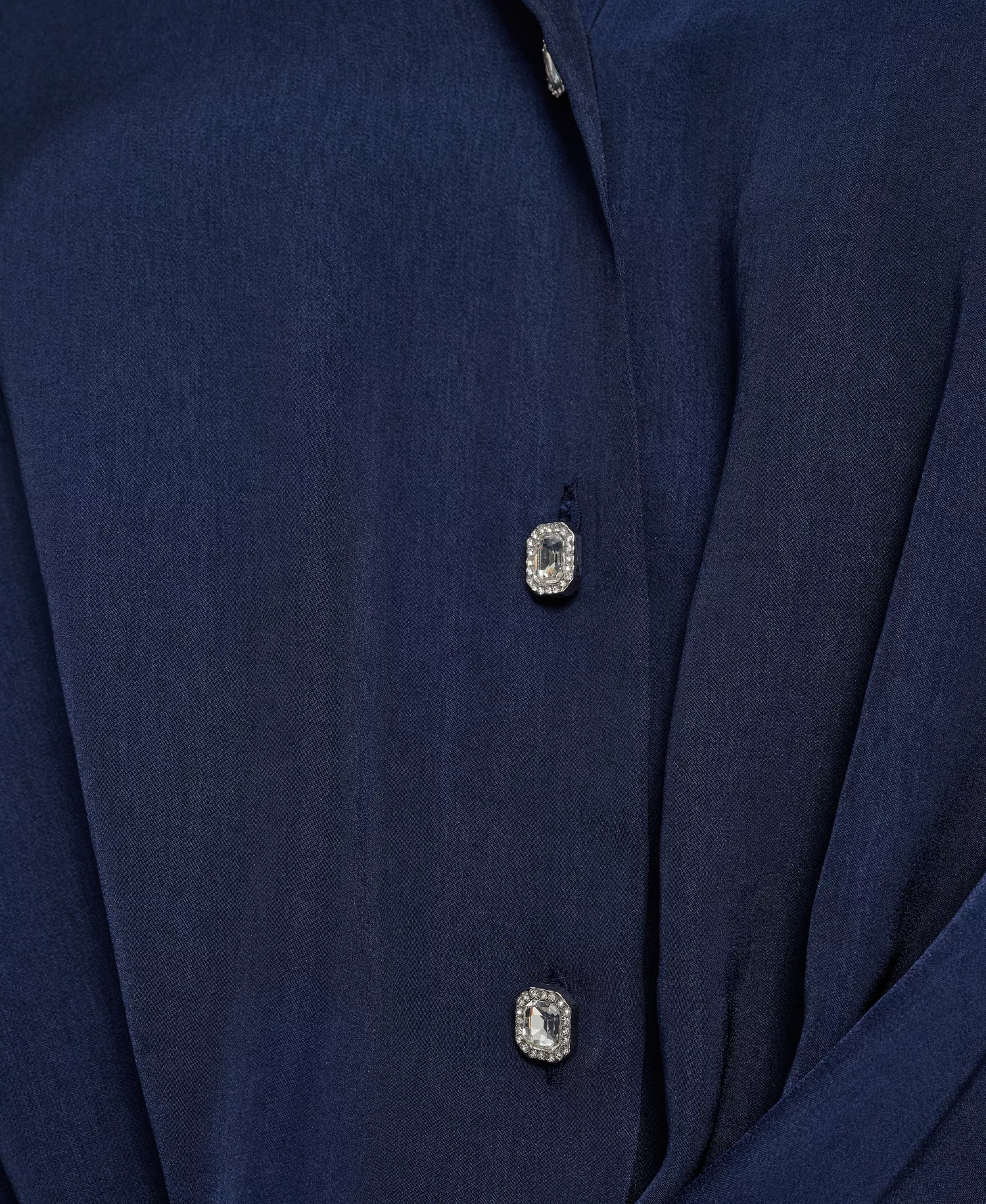 Women's Long-Sleeve Rhinestone Button Front Shirt With Twist Hem - Peacoat - L