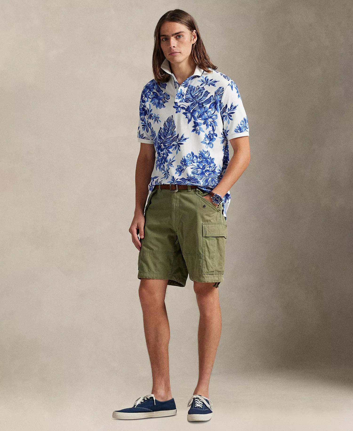 Men's Short-Sleeve Animated Mesh Classic Polo Shirt - Tropical White - L