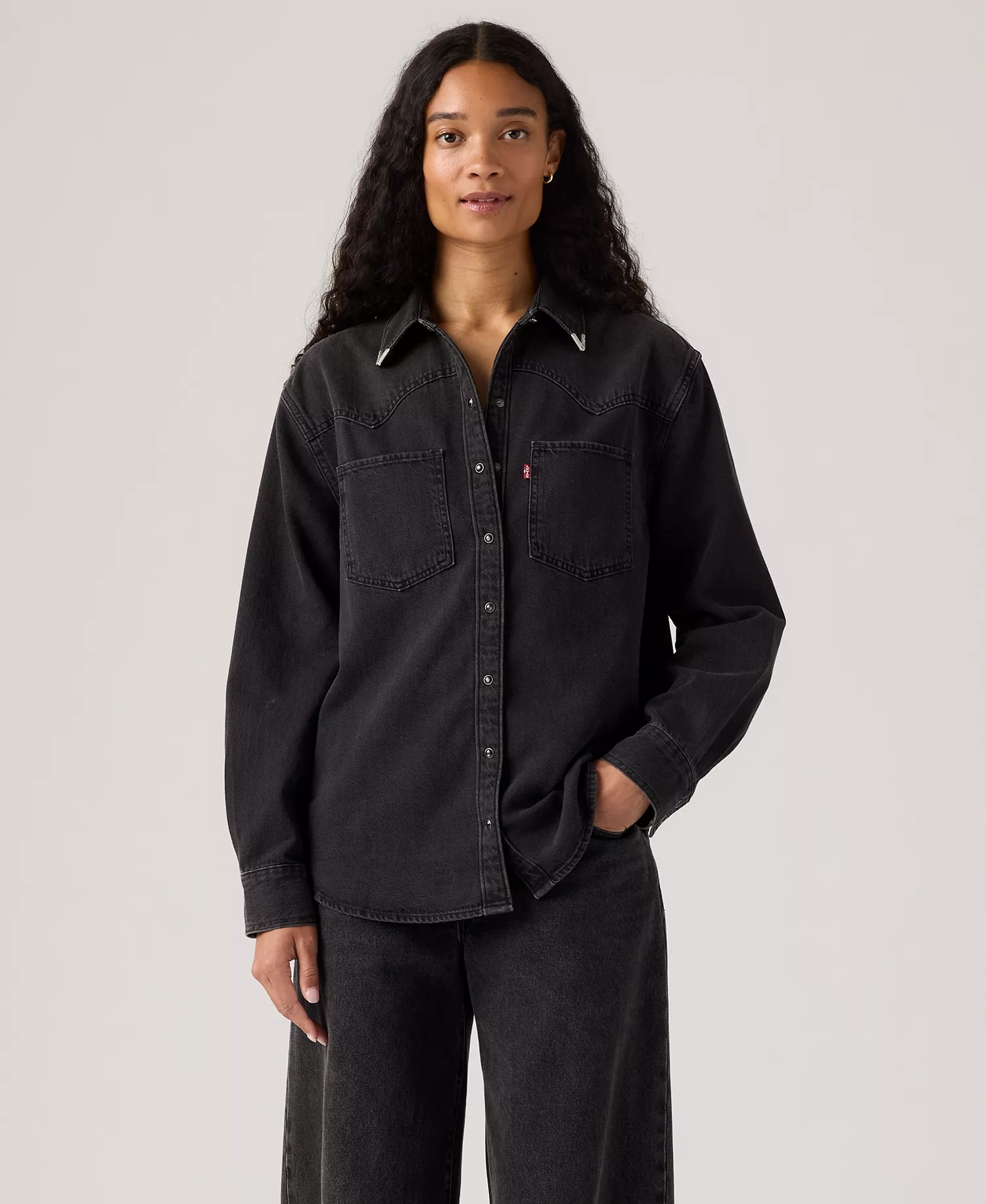 Premium Women's Teodora Western Long Sleeve Shirt - Black - L