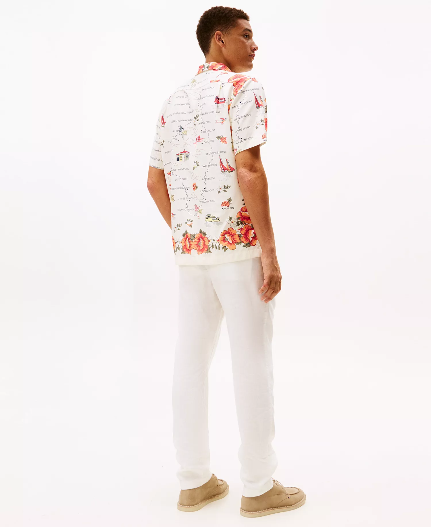 Men's Catalina Floral Print Camp Collar Short Sleeve Shirt - Ivory Petal / Allover - M