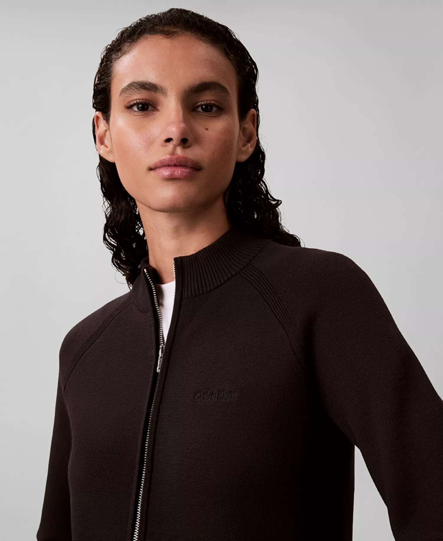 Women's Technical Long Sleeve Mock Neck Cardigan Sweater - Black - M