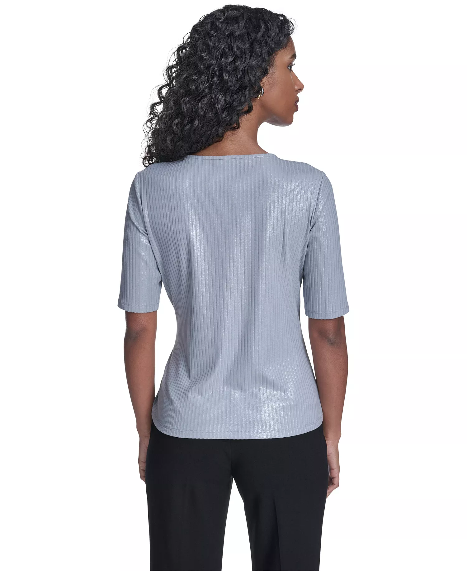Women's Short-Sleeve Striped Top - Dark Flint - L