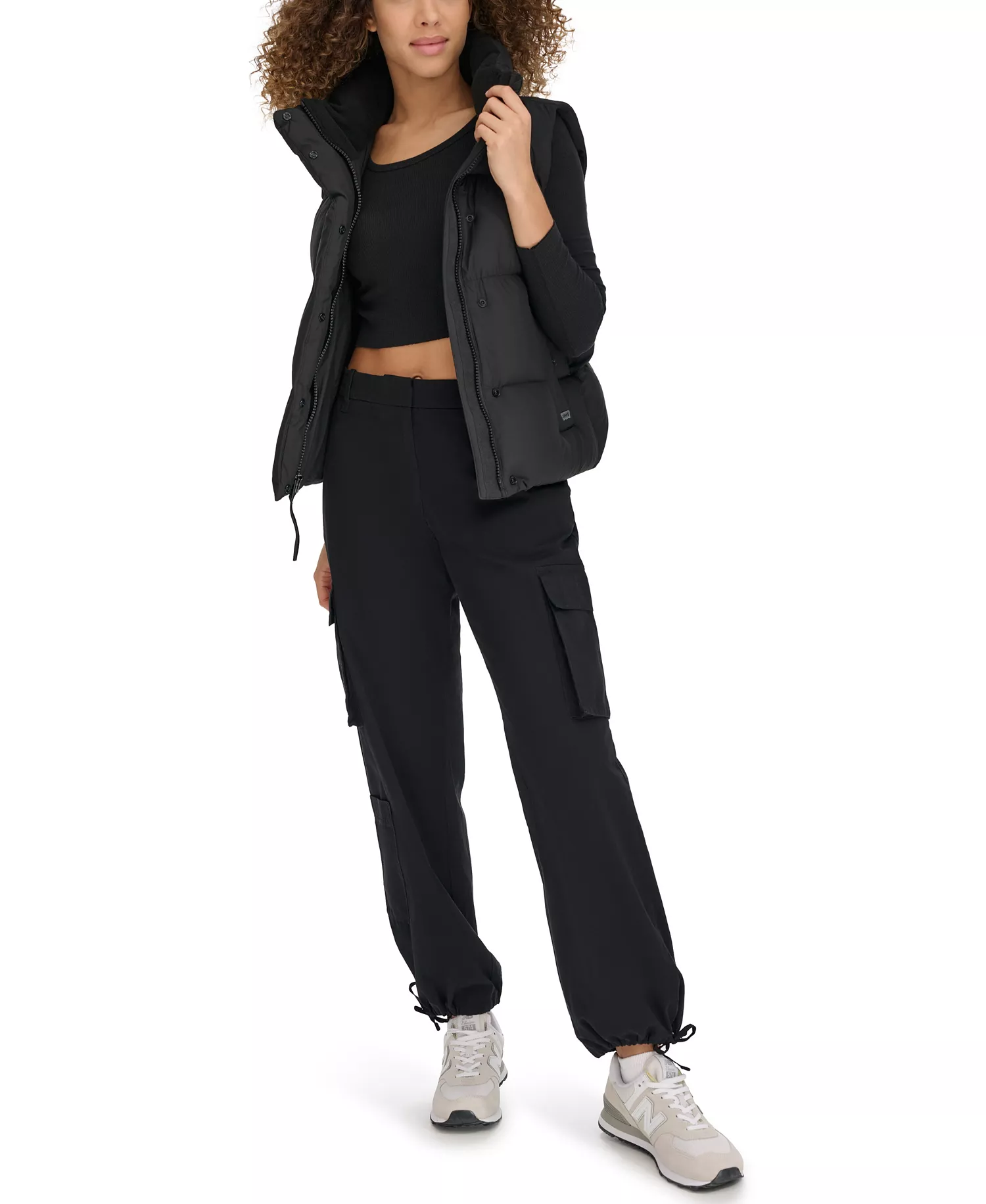 Women's Stand Collar Puffer Vest - Black - L