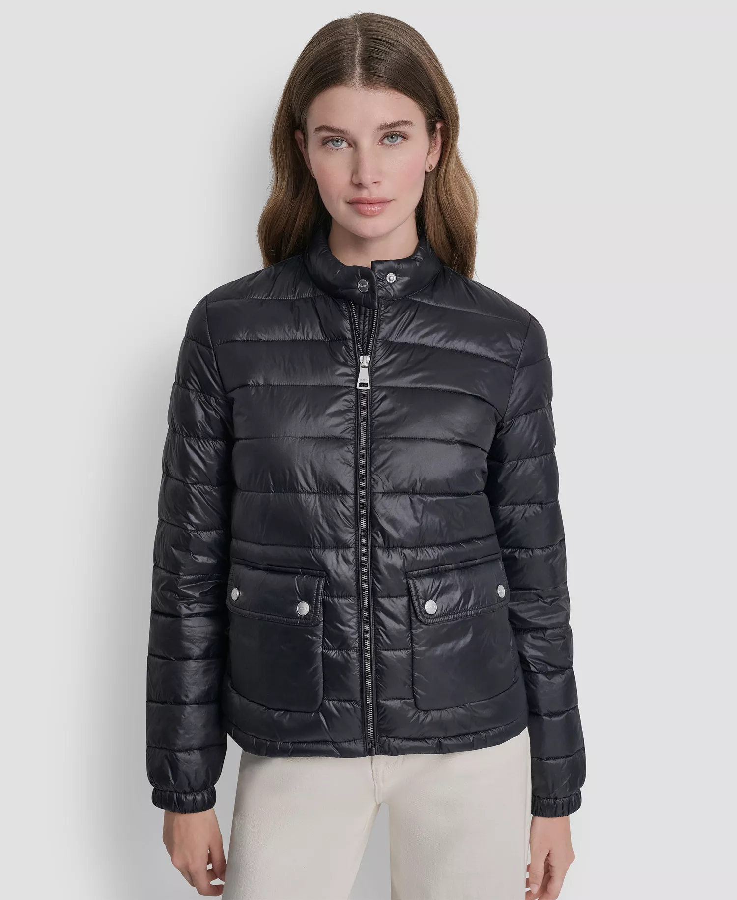 Women's Packable Moto Collar Short Coat - Black - L