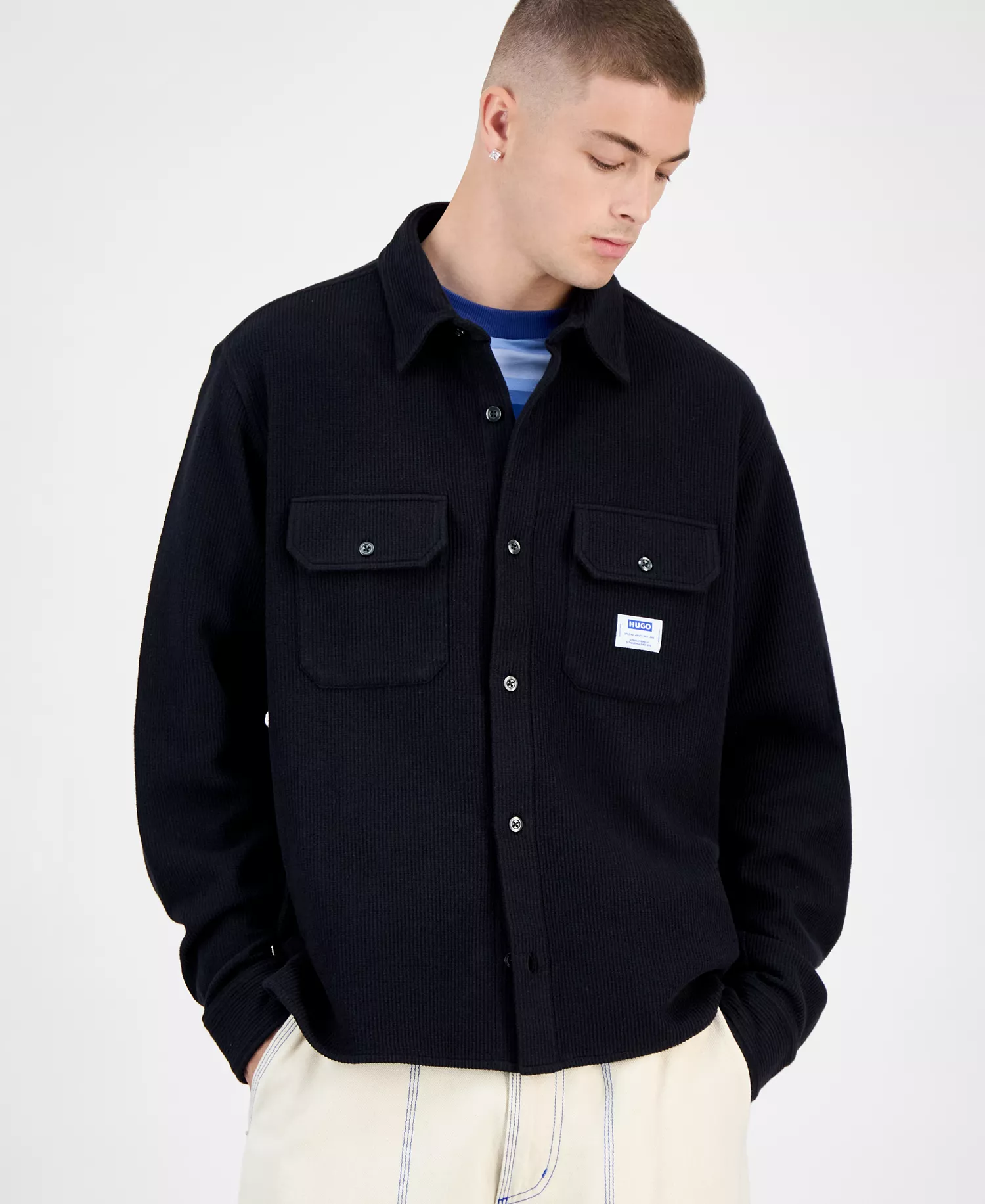 Ekynone Oversized Long Sleeve Corduroy Button-Front Shirt-Jacket - black - 2XL