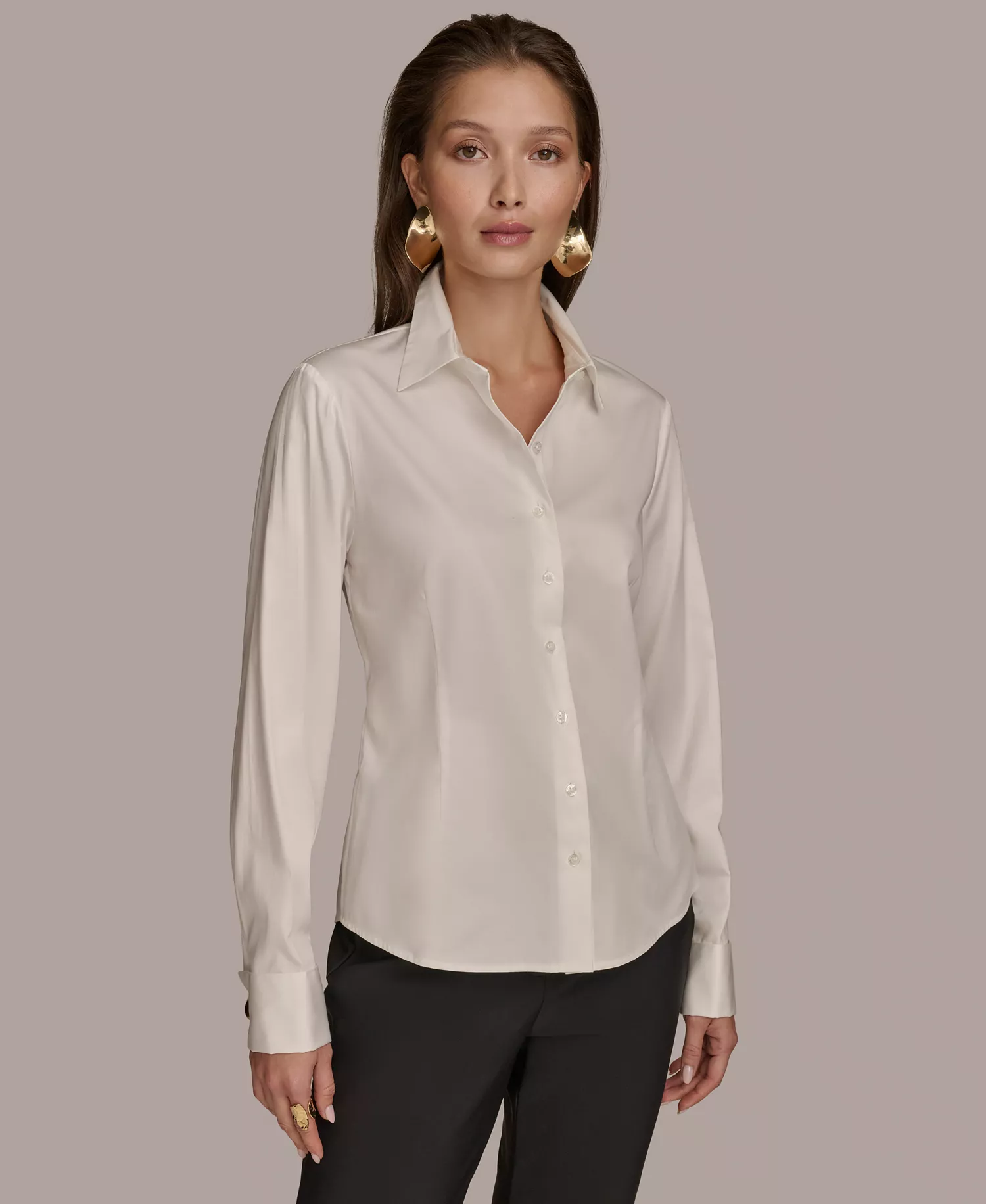 Women's Wrist-Hardware Button-Down Shirt - Cream - L