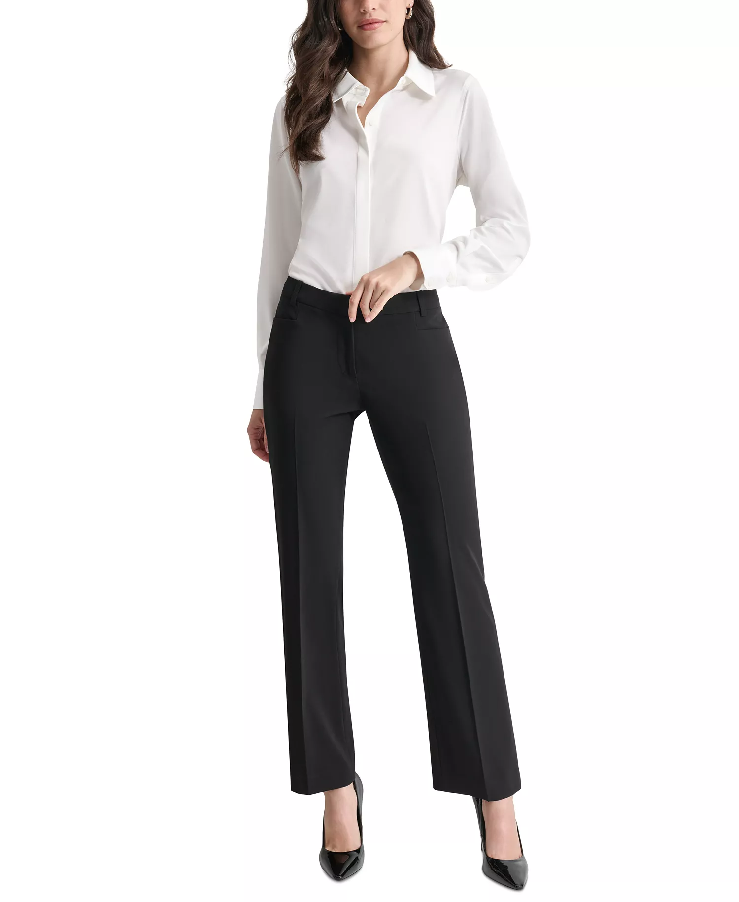 Petite Modern-Fit Mid-Rise Wide-Leg Pants - Black - 10P