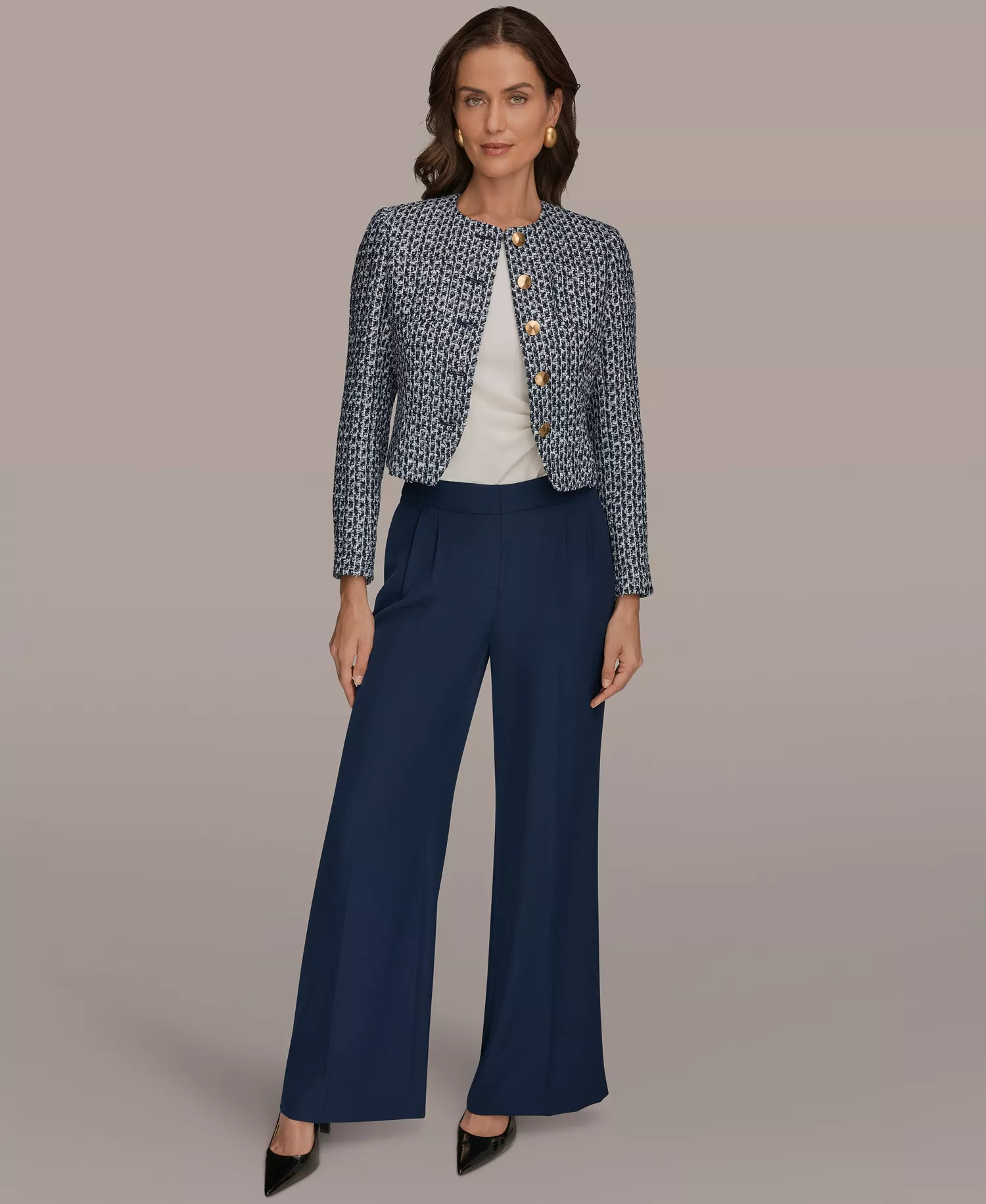 Petite Crewneck 5-Button Cropped Jacket - Nightfall Multi - 0P