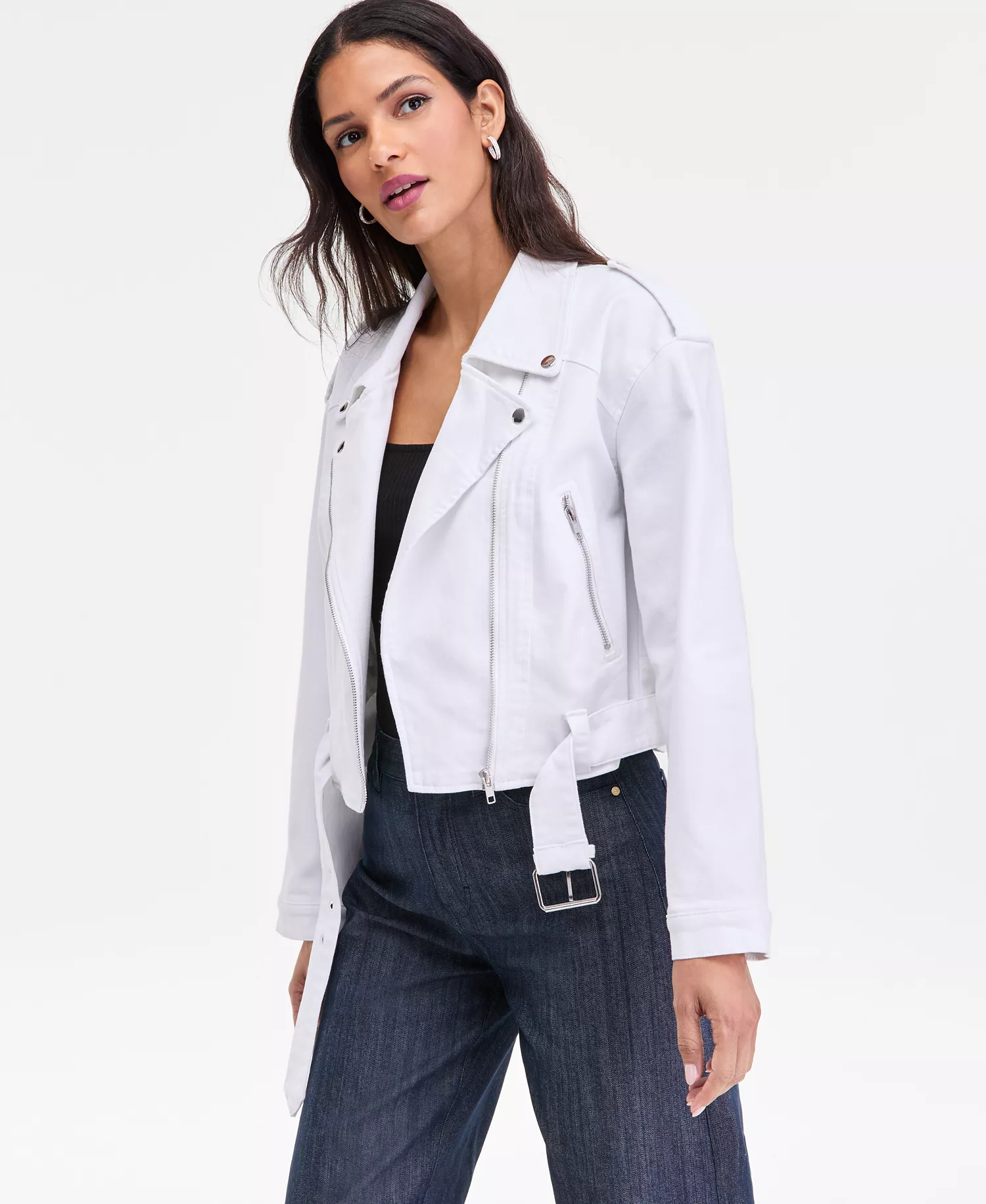 Women's Belted Moto Jacket, Macy's Exclusive - Bright White - L