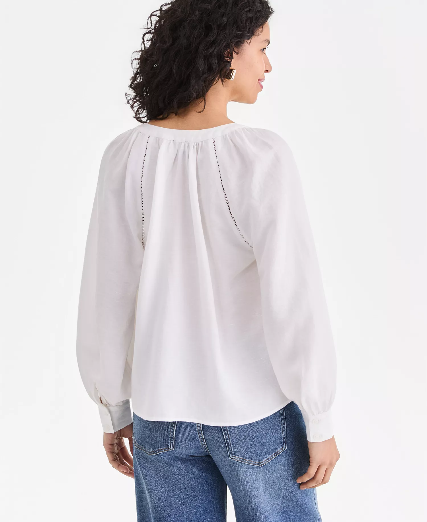 Women's Long Sleeve Linen-Blend Blouse, Macy's Exclusive - Bright White - L