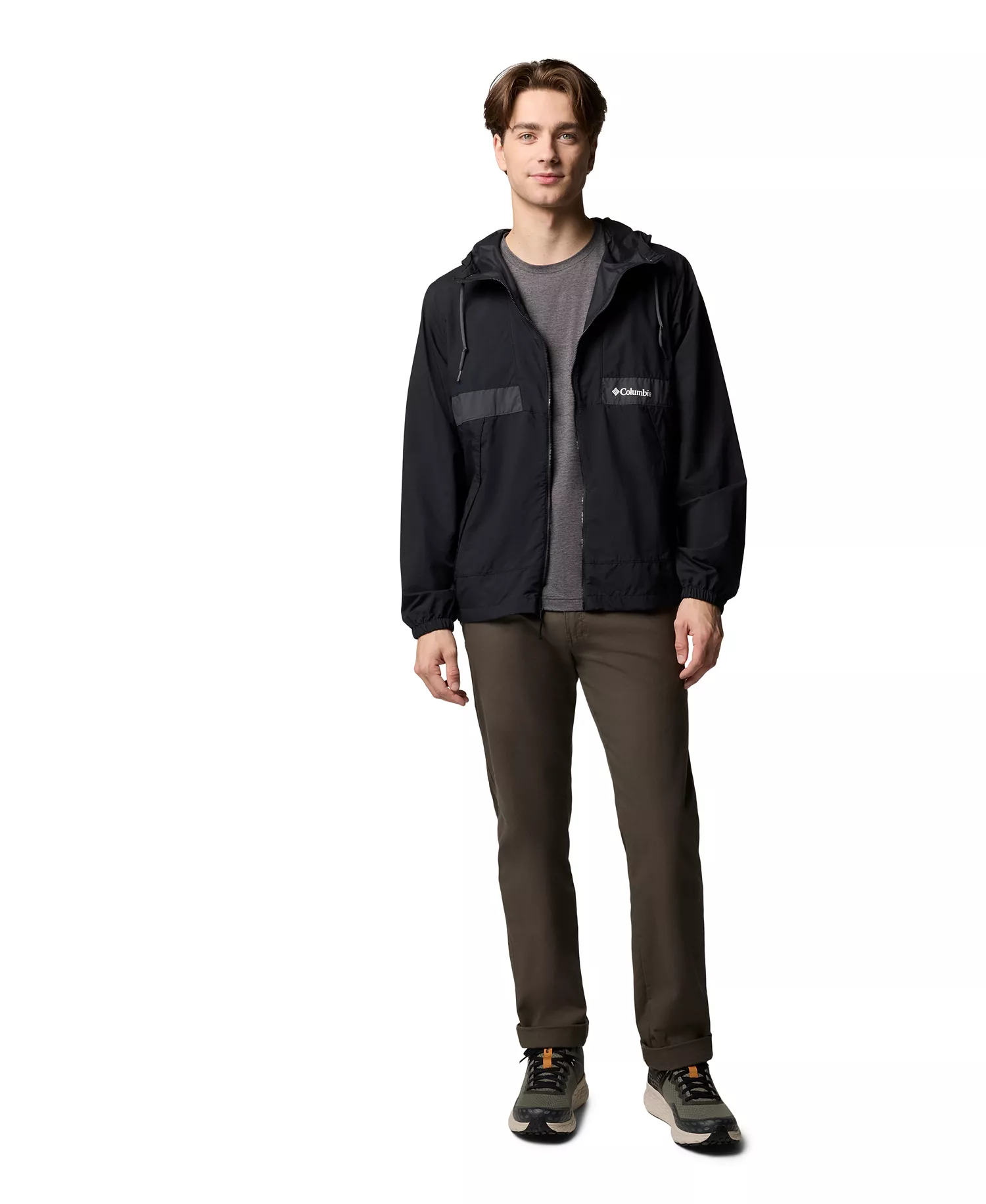 Men's Spire Valley Hooded Windbreaker - Black, Sha - L